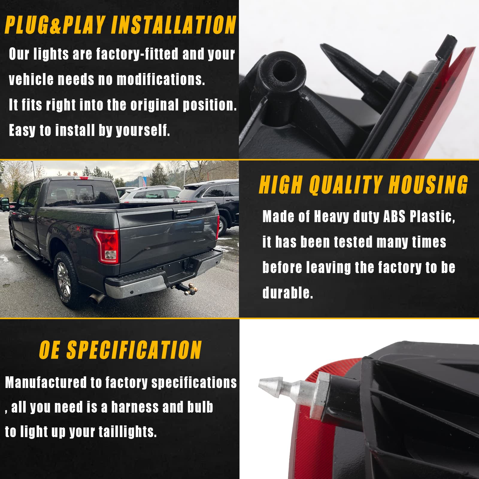 Boine Right Passenger Side Tail Light Compatible With 2015 2016 2017 Ford F150 F-150 Rear Light Brake Lamps - Bulb Included(Righ