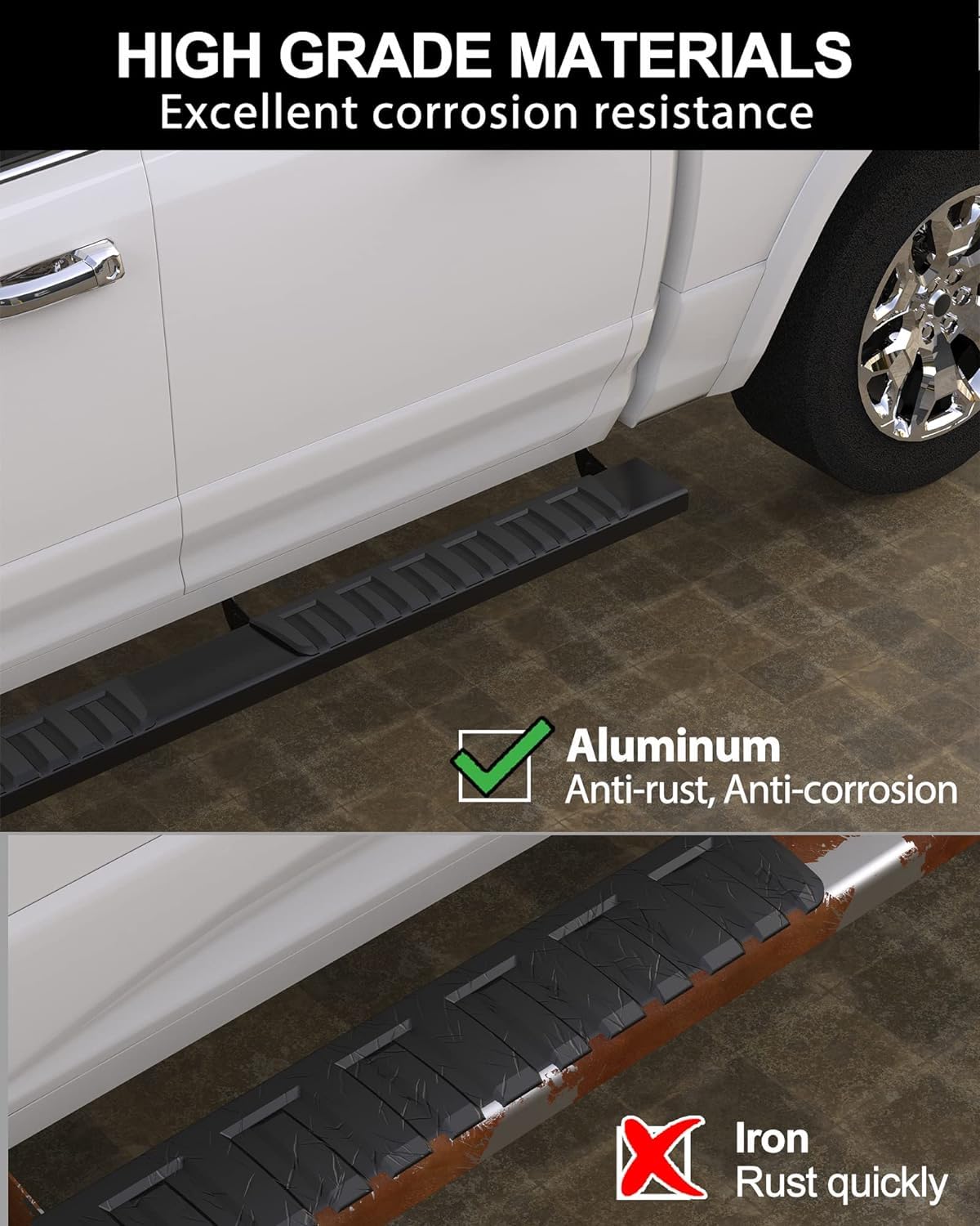 KYBOLT Running Boards for 2019-2024 Dodge Ram 1500 Quad Cab, Aluminum Side Steps, Model XK-KB-PAU, Color Aluminum-Style A