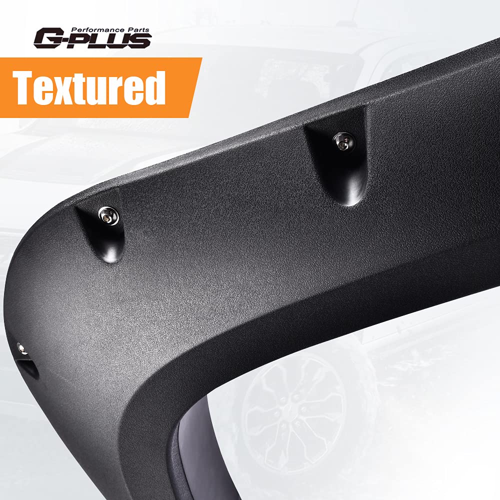 G-Plus Fender Flares, Compatible With Jeep Cherokee Xj 1984-2001 4-Door Sport Utility Models [Not Fit Models With Side Skirts(Ground Kits),Body Modification], Textured Pocket Rivet Wheel Cover 6Pcs