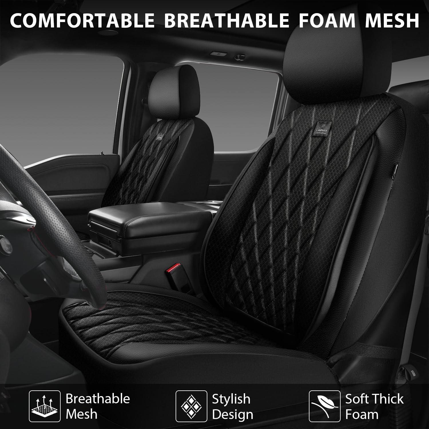 Car Pass Thick Foam 3D Mesh Leather Car Seat Covers Full Set, Luxury Breathable Premuim Faux Leather Automotive Seat Covers, Air