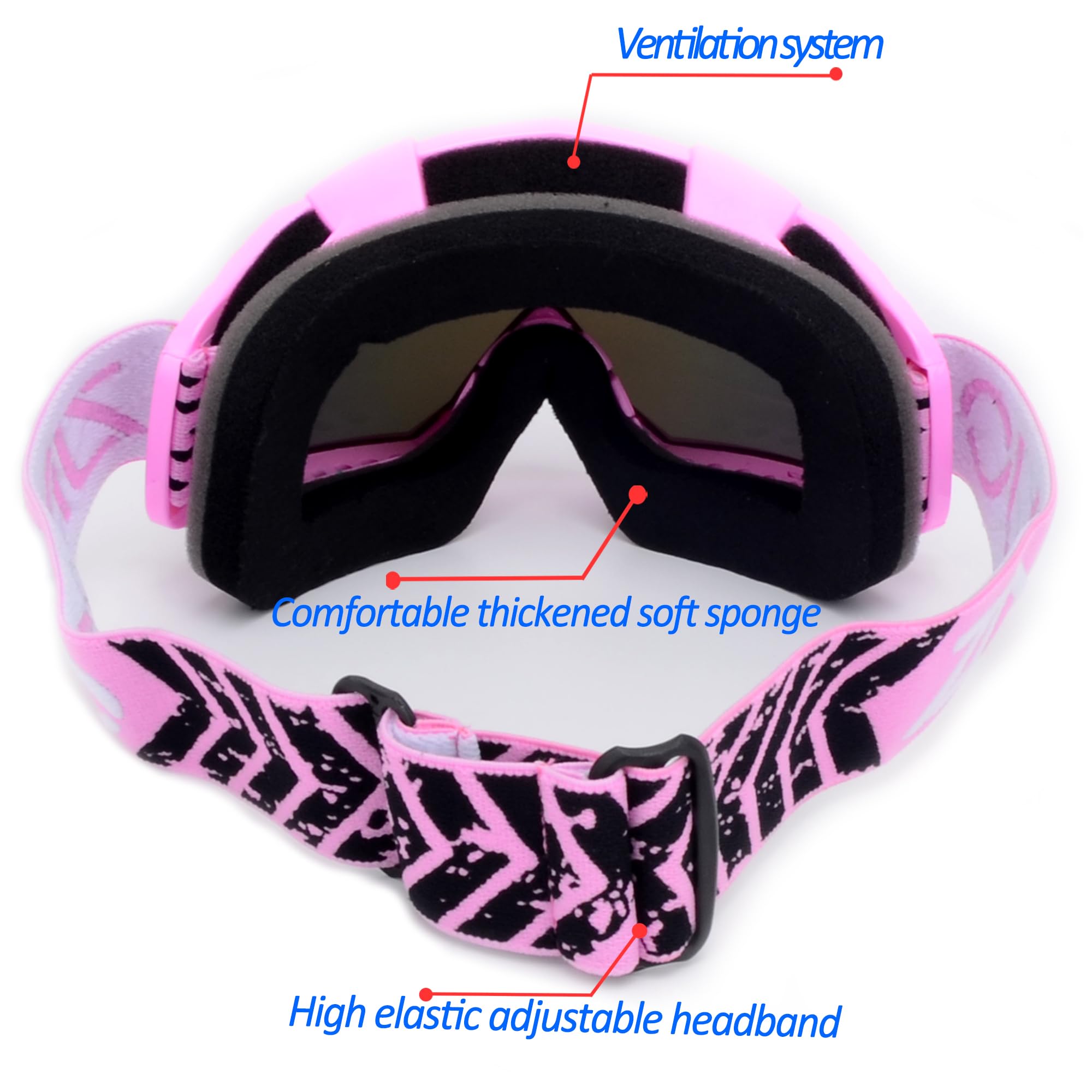 ATV Goggles with Balaclava face Mask for Men Women and Youth, Dirt Bike Motorcycle Motocross Riding Ski Goggles (Pink Color+Pink