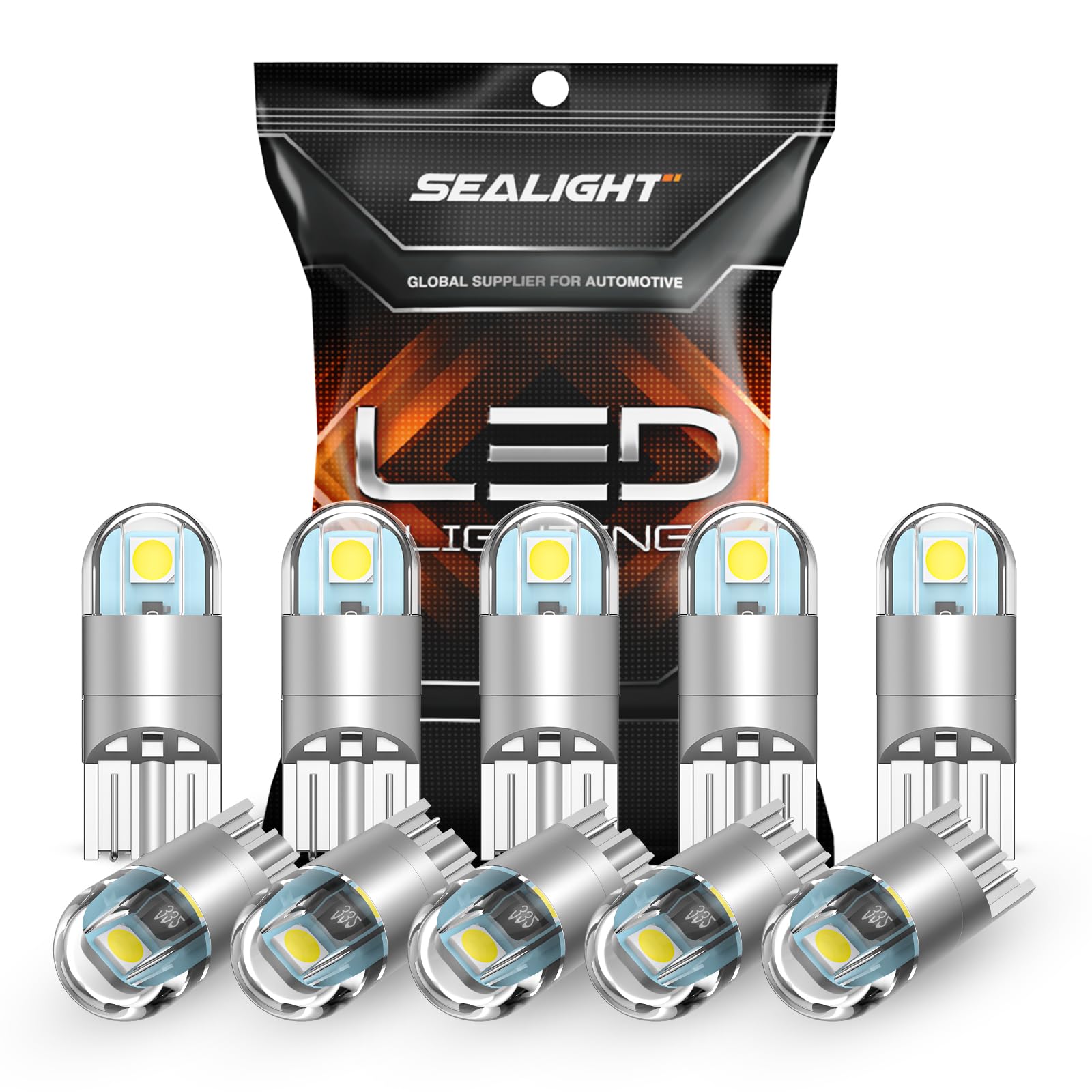 Sealight 194 Led Bulb 6000K White, License Plate Light, Dome Light, T10 168 2825 W5W 3030 Bright Chips Wedge For Replacement Lig