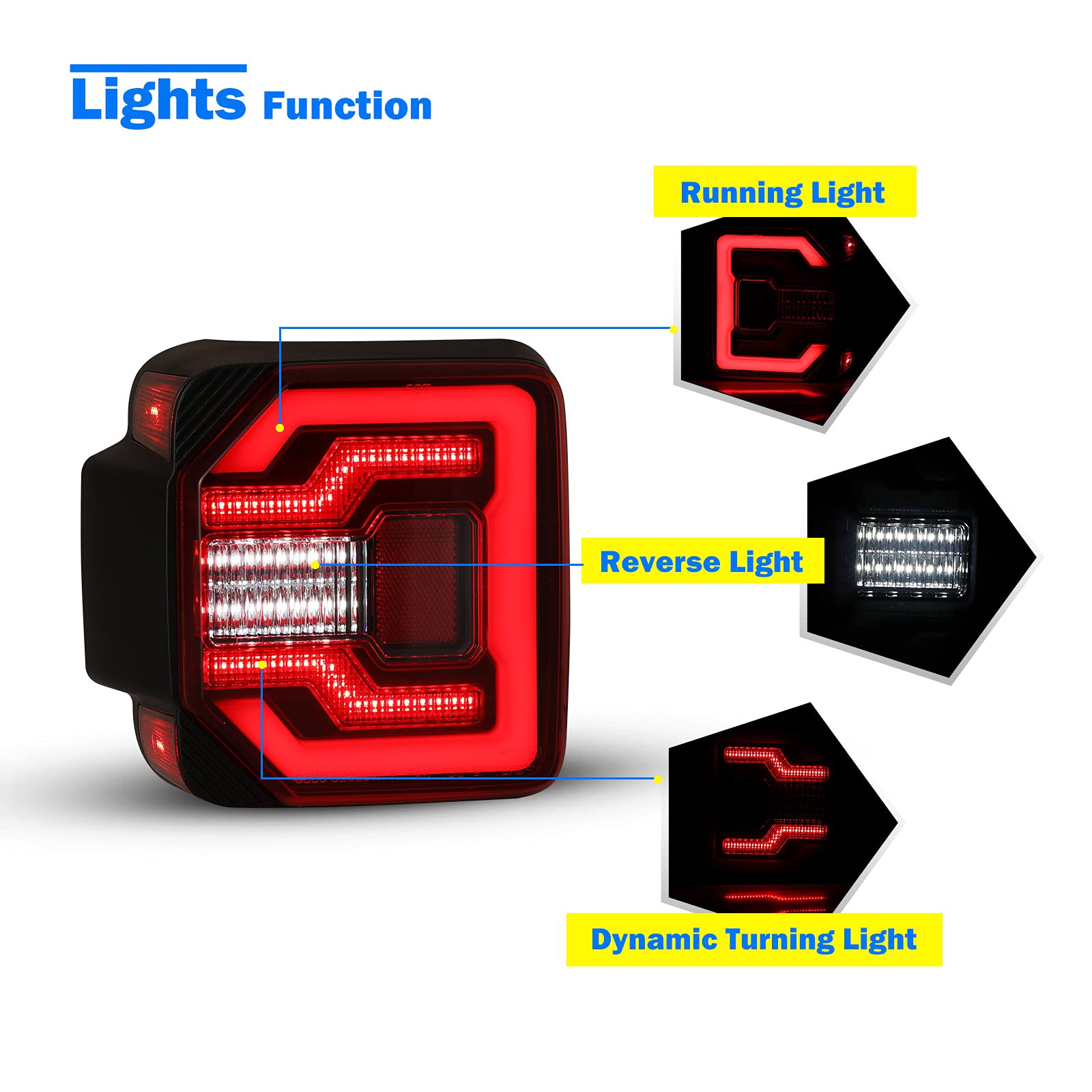 Wolfstorm Led Tail Lights Fit For 2018 2019 2020 2021 2022 2023 Jeep Wrangler Jl/Jlu With Dynamic Running Turn Lights Design, 2018-2023 Jeep Wrangler Jl/Jlu Led Tail Light Assembly(Red Lens)