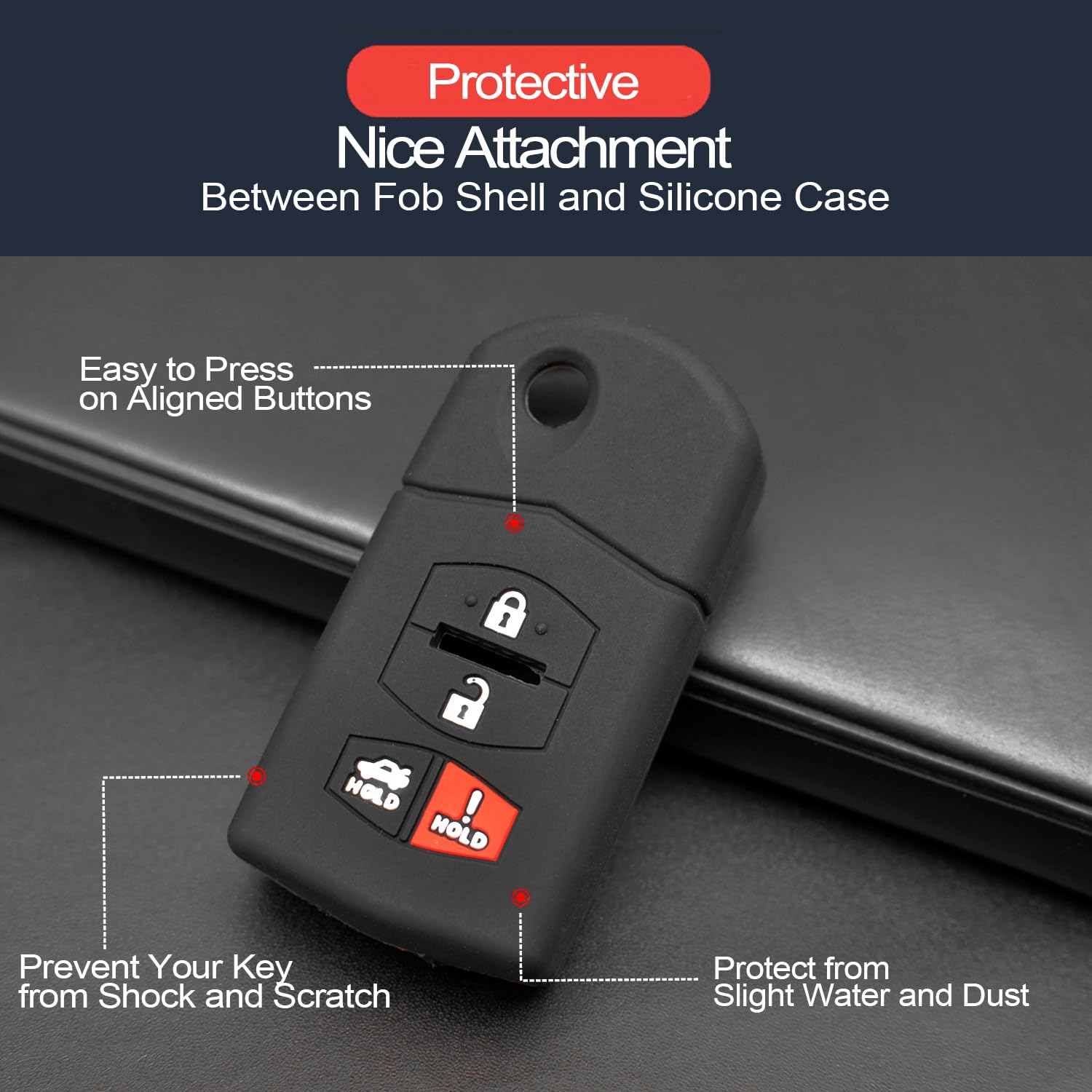 Infipar 2Pcs Compatible With Mazda Flip 4 Buttons Silicone Fob Key Case Cover Protector Keyless Remote Holder For Mazda 3 5 6 Cx