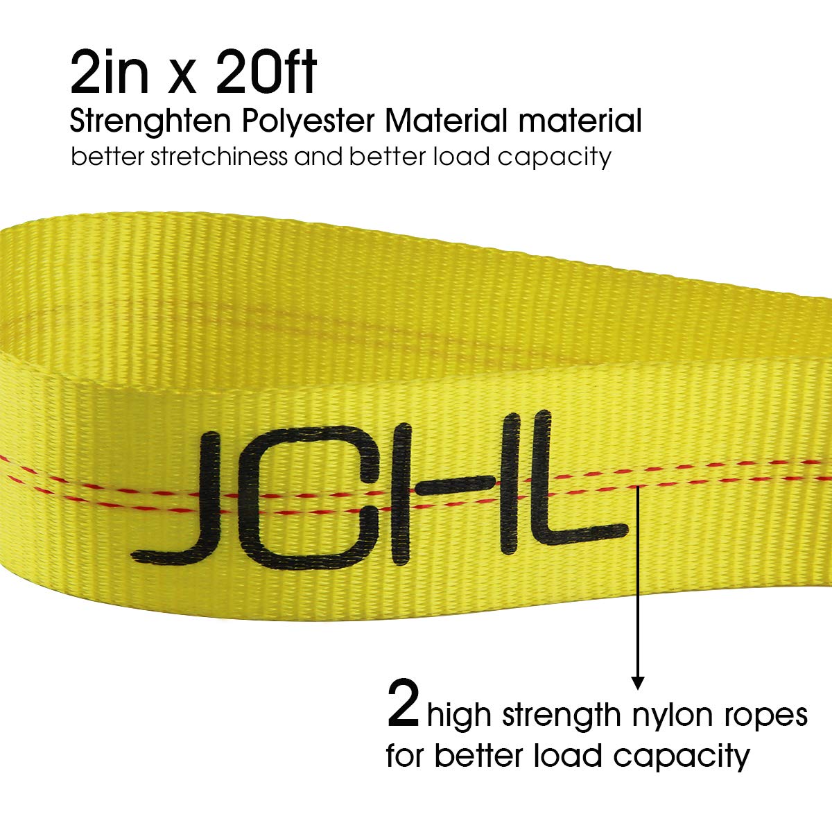 Jchl Nylon Tow Strap With Hooks 2   X20 Car Vehicle Heavy Duty Recovery Rope 20,000 Lbs Capacity Tow Rope For Car Truck Jeep Atv