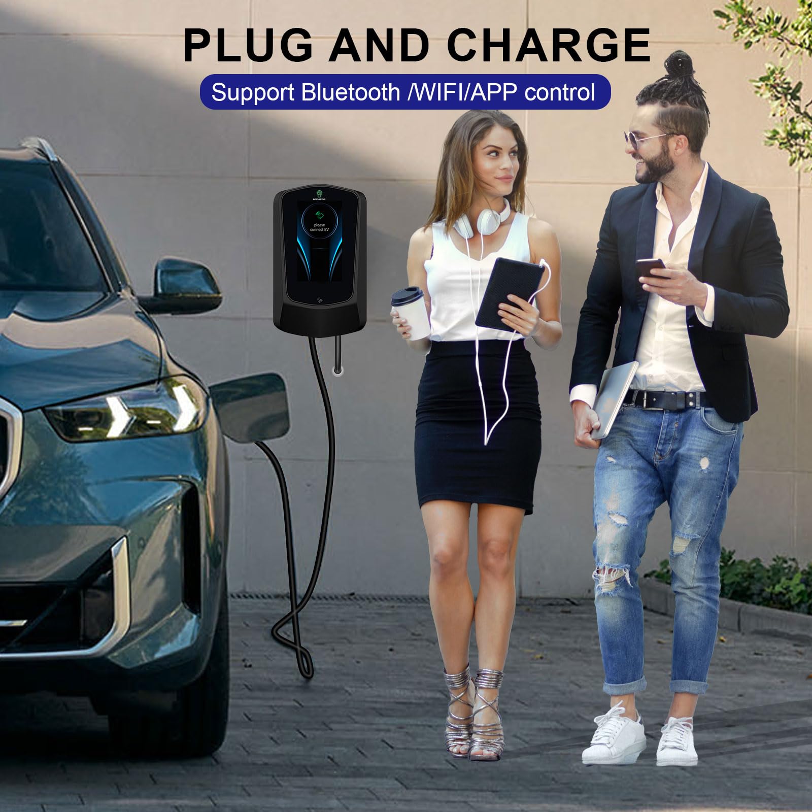 Bosdantun Tesla Ev Charger Level 2 48A 240V 25Ft Cable Tesla Home Charger J1772 Wall Charger For Model X Mode 3 Mode Y Free J1772 To Tesla Charger Adapter(Black)