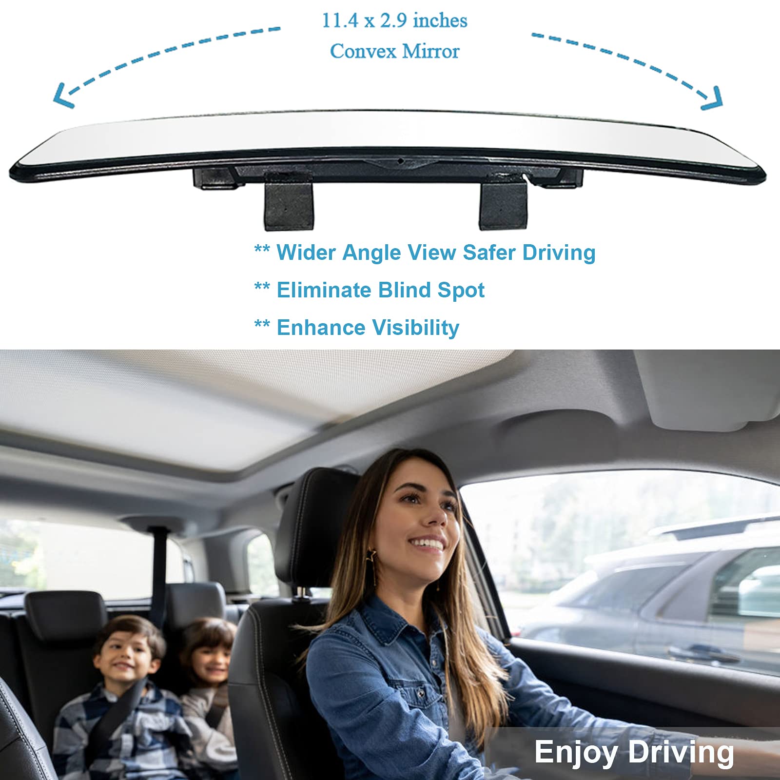 2 Pack Rear View Mirror, Universal 11.4 Interior Clip On Panoramic Rearview Mirror To Reduce Blind Spot Effectively - Wide Angle