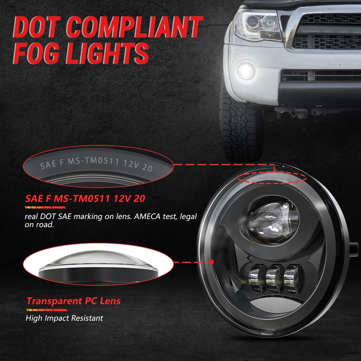 GXENOGO LED Fog Light Assembly for Tacoma 2005-2011, Solara 2004-2006, Sequoia 2008-2015, Tundra 2007