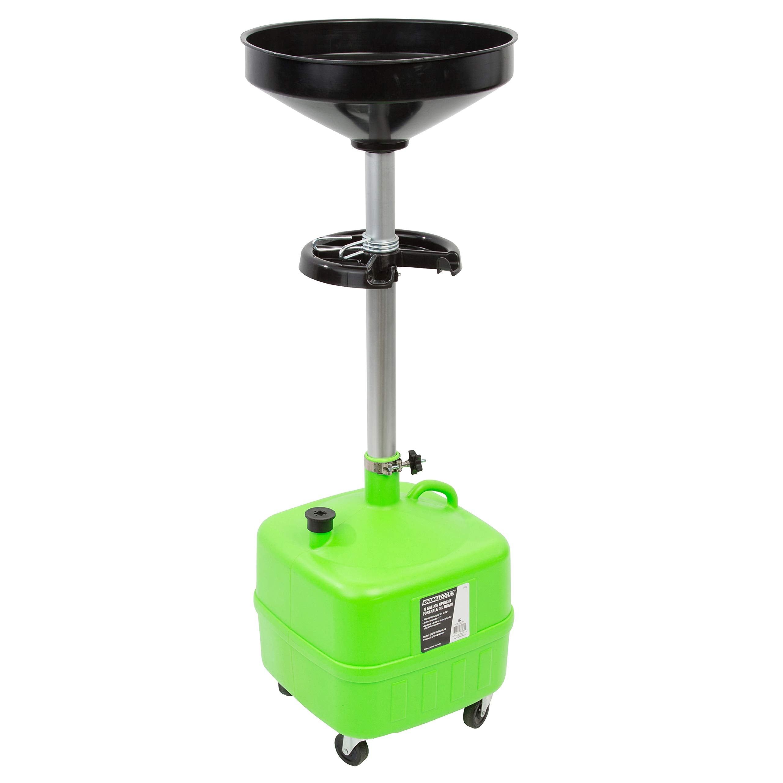 Oemtools 87032 9 Gallon Upright Portable Oil Lift Drain With Oil Pan Funnel, For Changing Car And Truck Motor Oil, Adjustable He