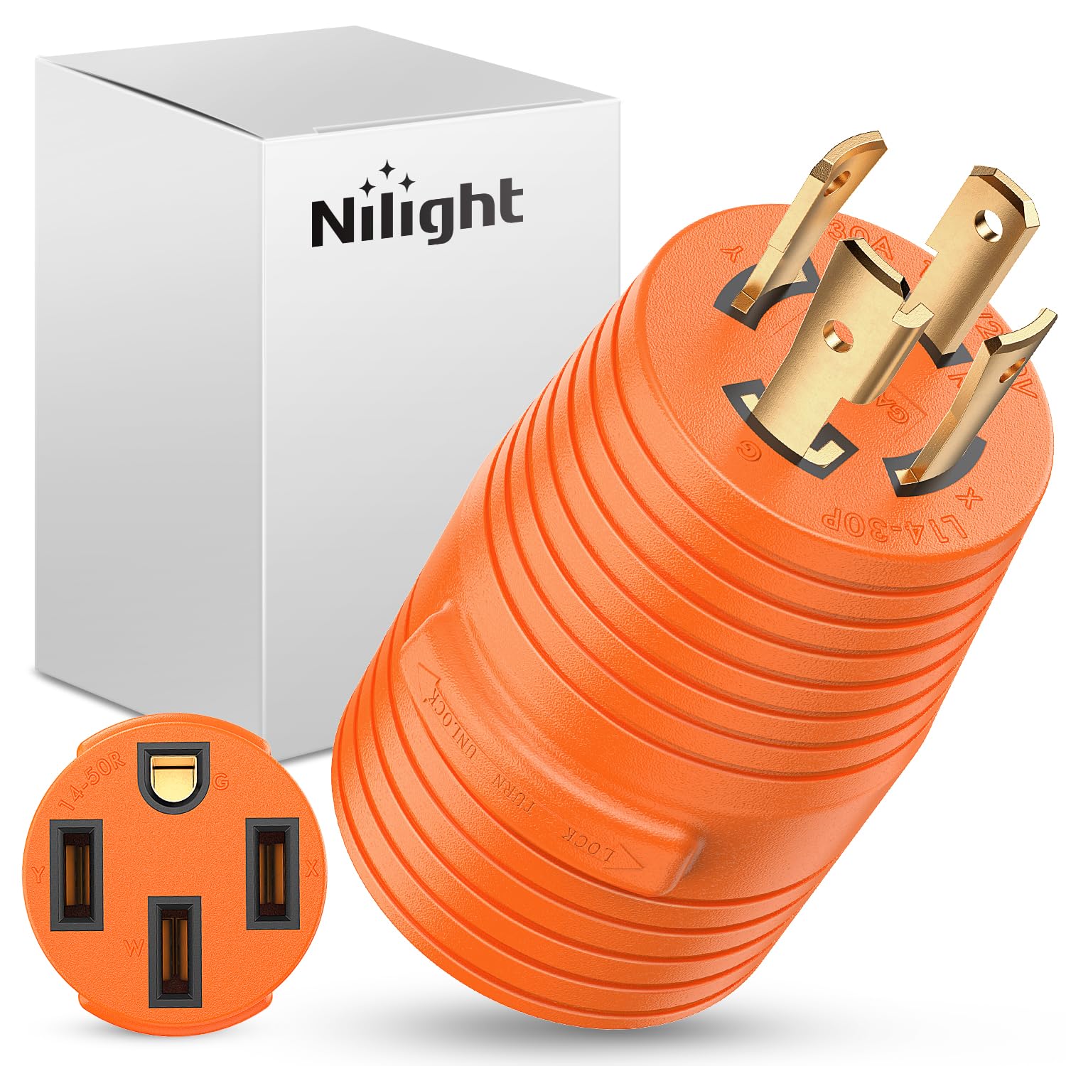 Nilight 30Amp To 50Amp Rv Power Adapter 4Prong Generator Twist Plug L14-30P To 14-50R 30A Male Plug To 50A Female Receptacle For