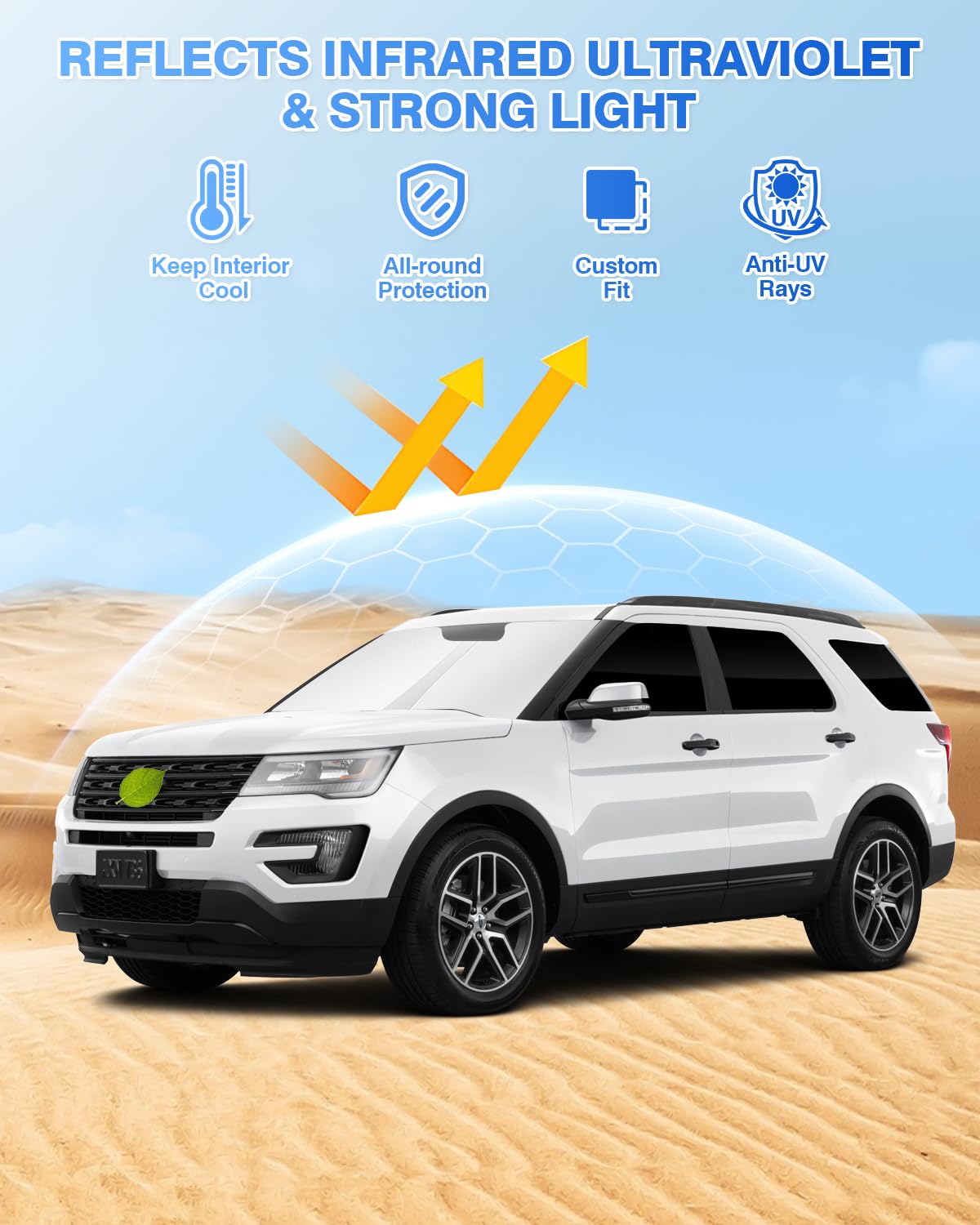 Canvcle Windshield Sun Shade for Ford Explorer 2020-2025, Black, 8PCS, Polyester, Side & Rear Window Privacy Cover