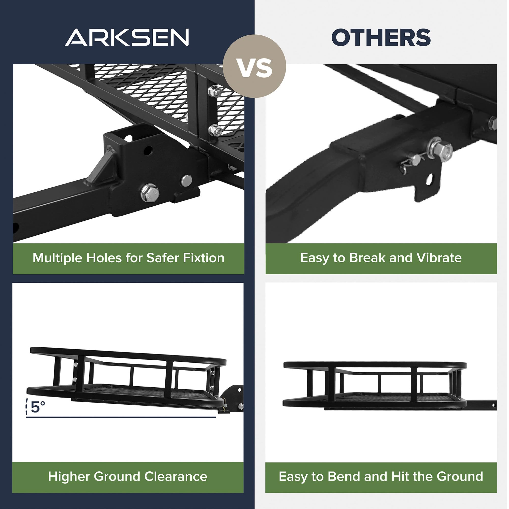 ARKSEN Folding Hitch Cargo Carrier - 60"x23"x5.5", 500 Lbs Capacity, Heavy Duty Alloy Steel, Black, Includes 600D PVC Waterproof Cargo Bag