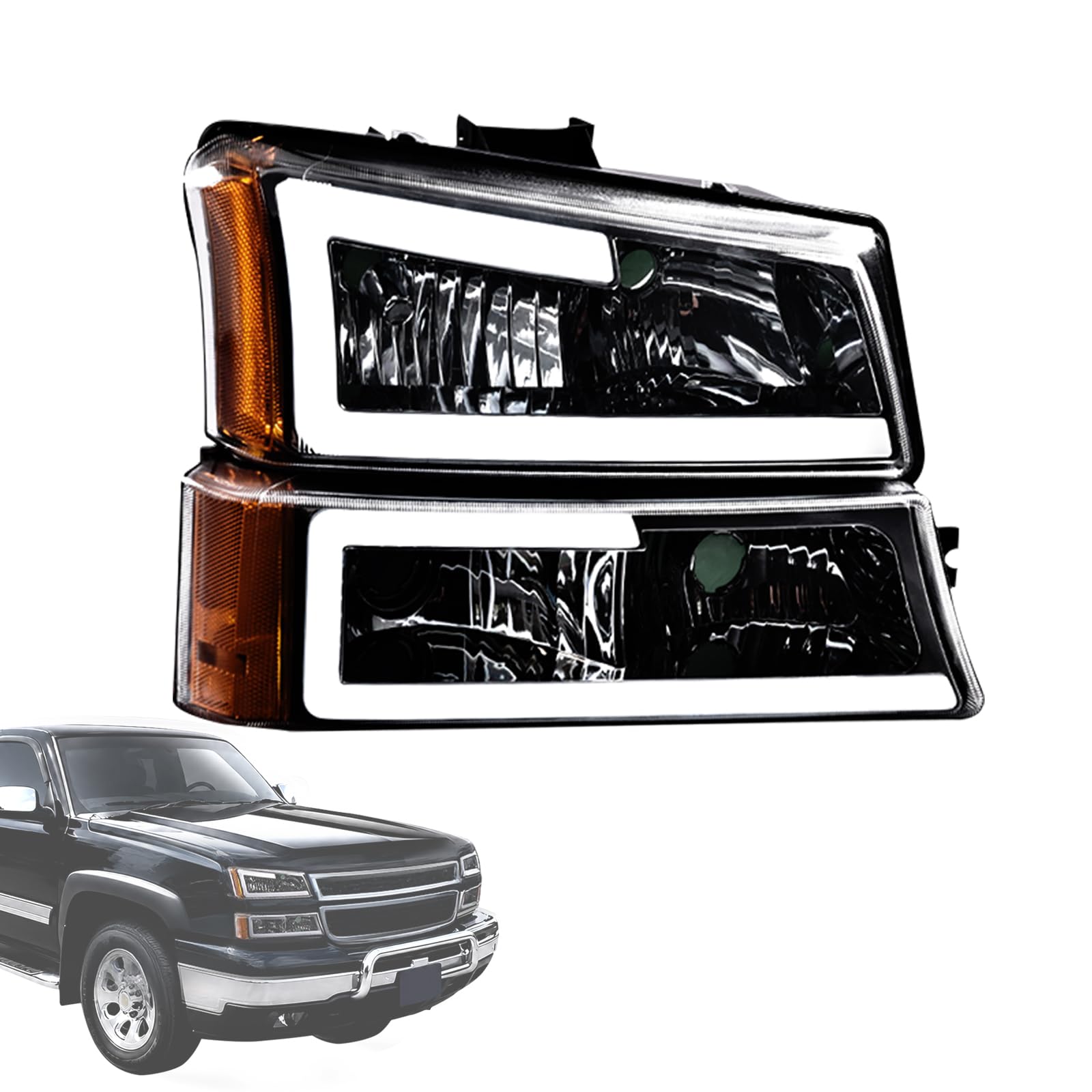Headlights Assembly Fit Chevy Silverado 2003-2006 1500/2500/3500 HD Models & Avalanche 1500/2500, Conjunto de faros Pair Front L