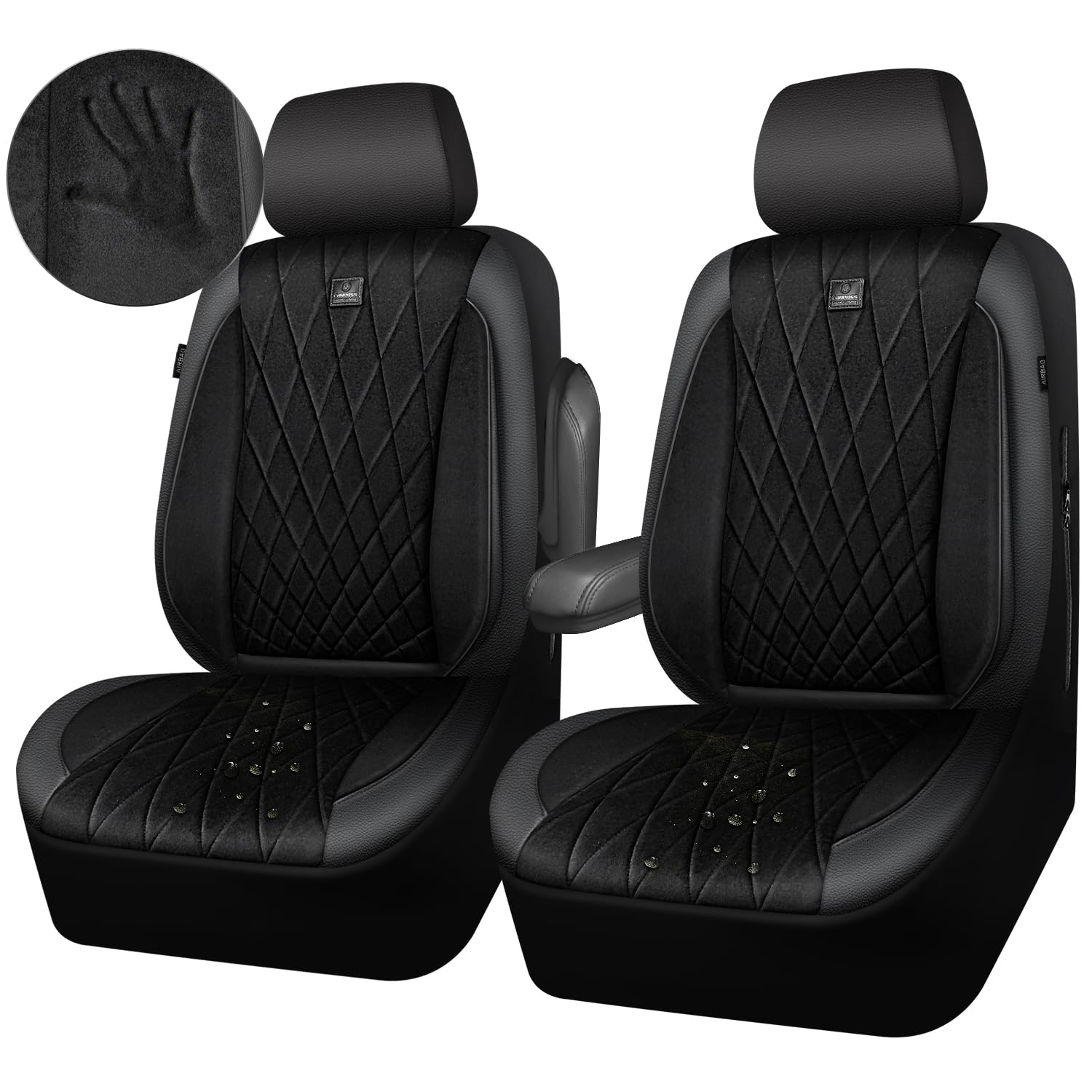 Car Pass Luxury Warm Velvet Leather Car Seat Covers Front Seats, Breathable Soft Premium Faux Leather Front Seat Covers, Armrest