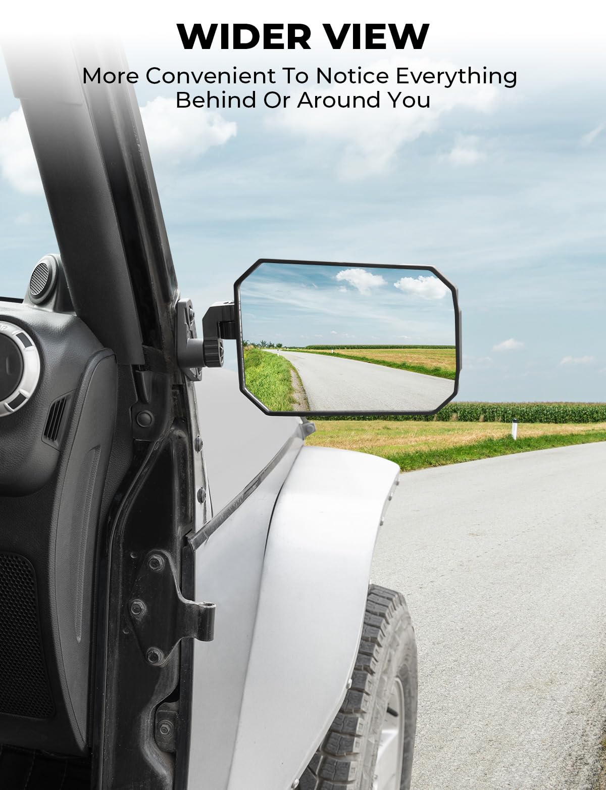 JOYTUTUS Wrangler Side Mirrors for TJ JK 1997-2018, Black, Patented Design, Wider View, No Vibrate/Wobble, Model A3301-00201