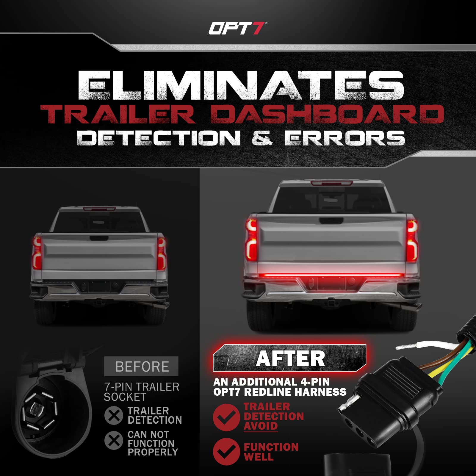 OPT7 Easy Connect Harness for 2019-2021 Chevy Silverado/GMC Sierra 1500, Black Plastic Quick Connect for Redline LED Tailgate Light Bar