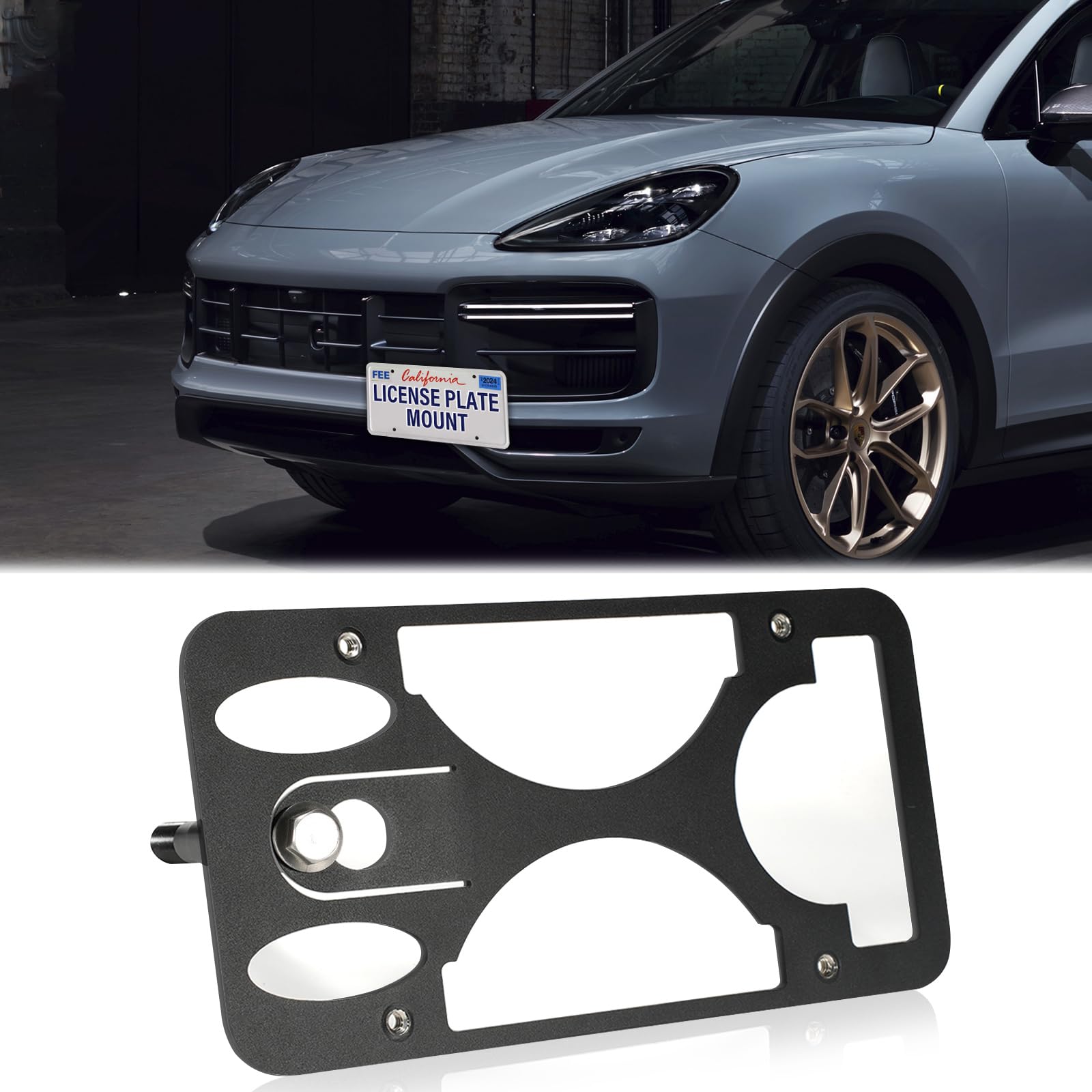 Front Bumper License Plate Mount Compatible with Porsche Cayenne GTS 2019-2023, No Drill Front License Plate Frames Tow Hook Lic