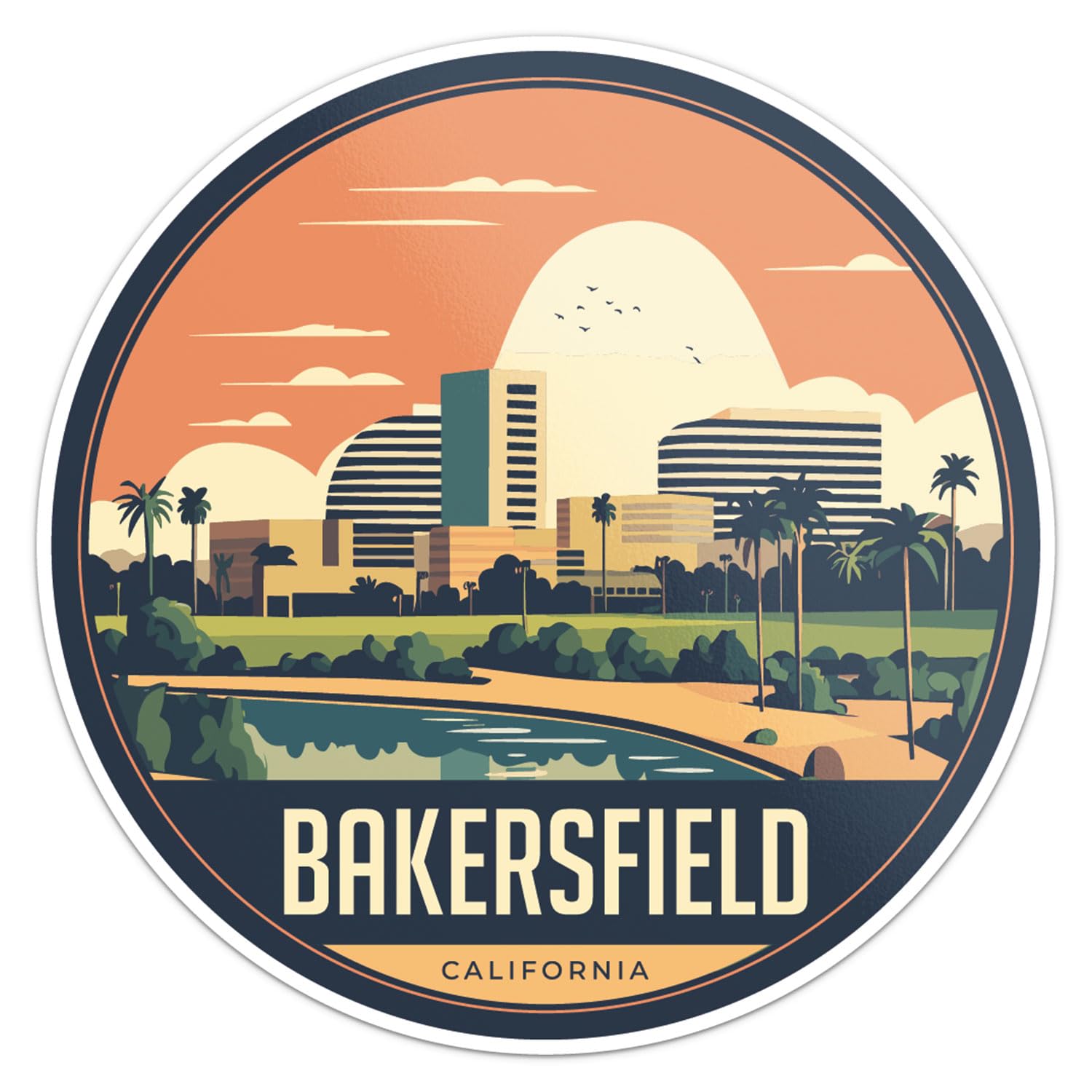 Bakersfield City Sticker - Waterproof Vinyl Decal for Car Bumper, Laptop, Water Bottle, Wall, and Window, Size - 5'' Longer Side