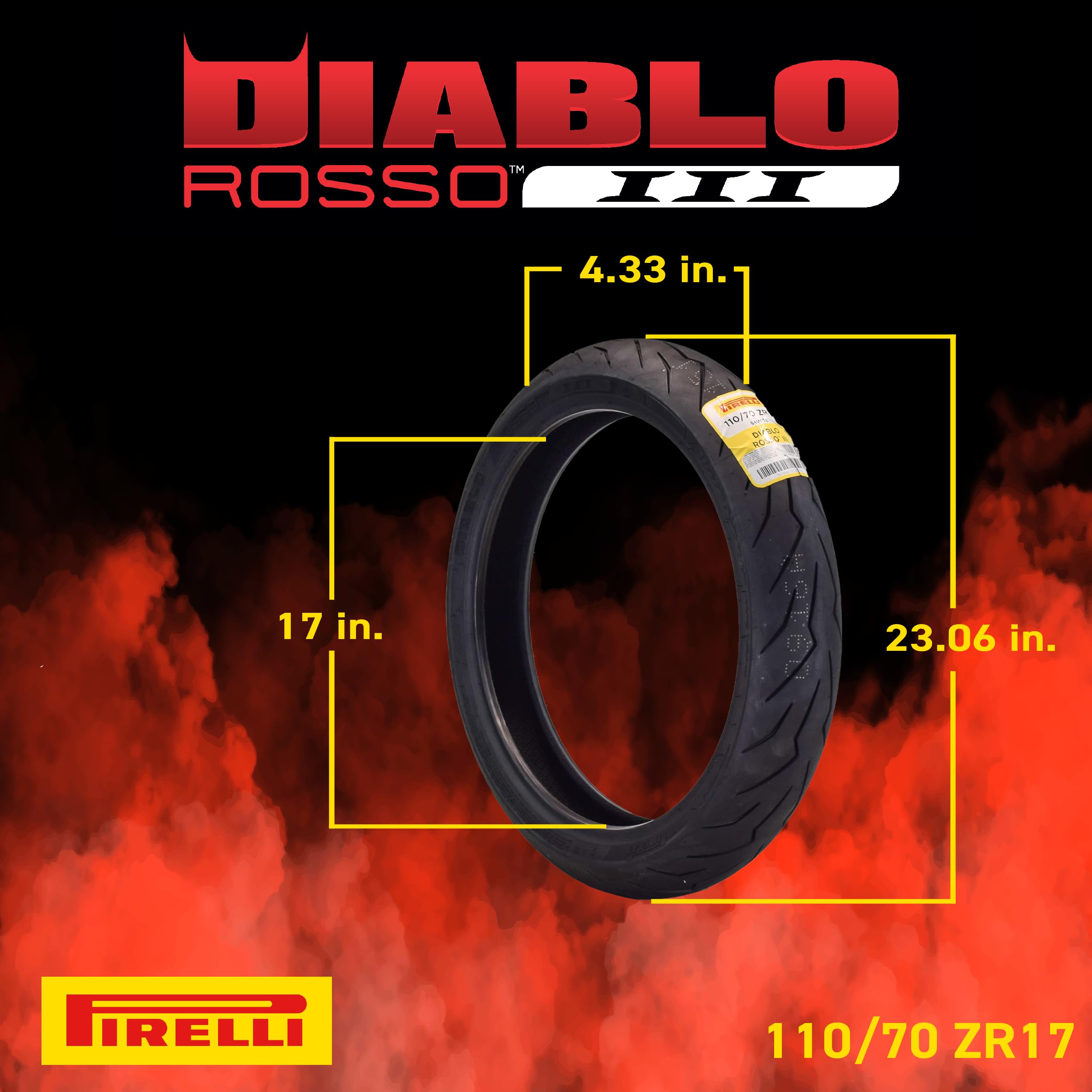 Pirelli Diablo Rosso Iii Motorcycle Tire Set: 110/70 Zr 17 M/C Front & 160/60 Zr 17 M/C Tl Rear- High Performance, Durable For S