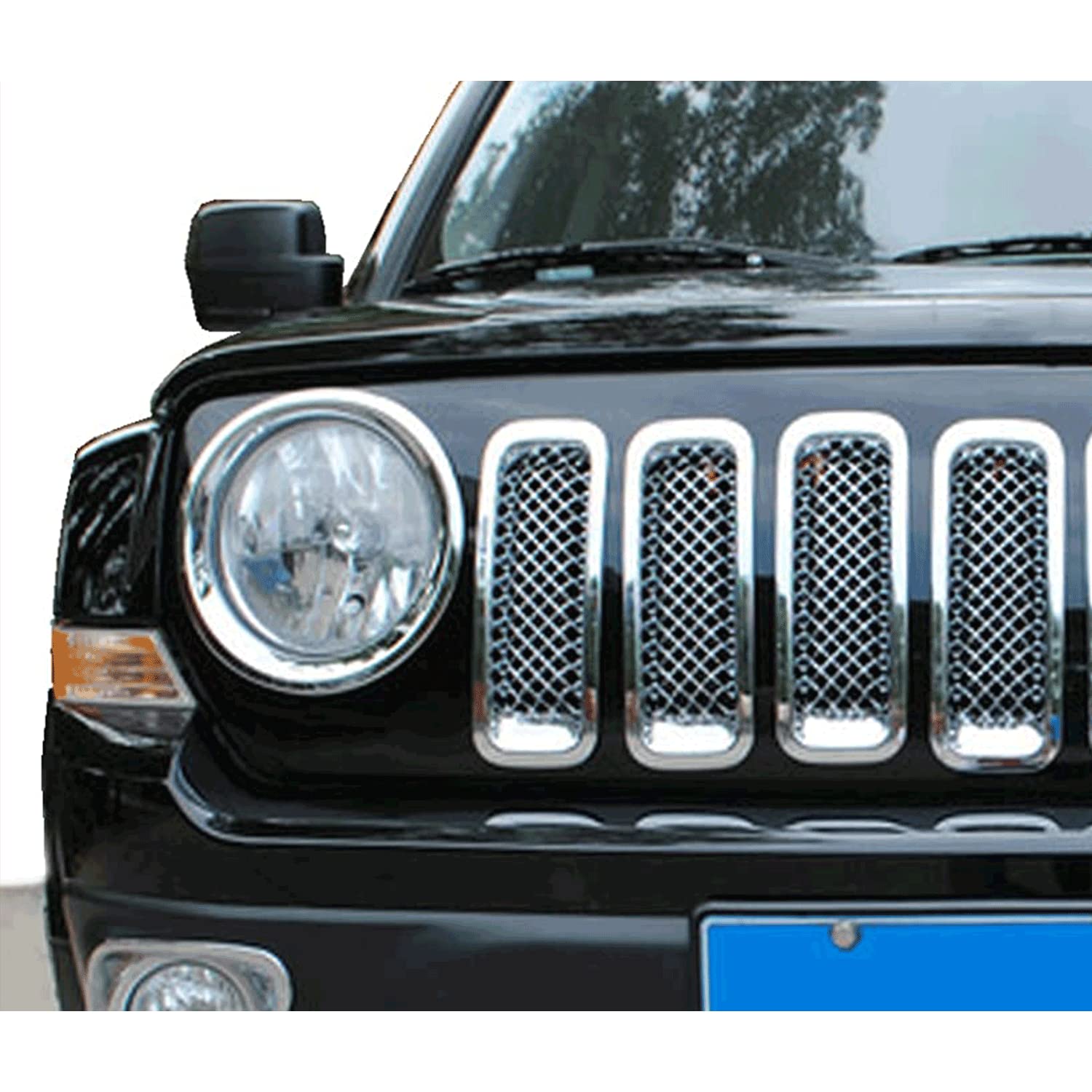 Sqqp Front Grille Grill Mesh Insert Decoration Trim Cover Compatible With 2011-2016 Jeep Patriot, Abs Chrome 7Pcs