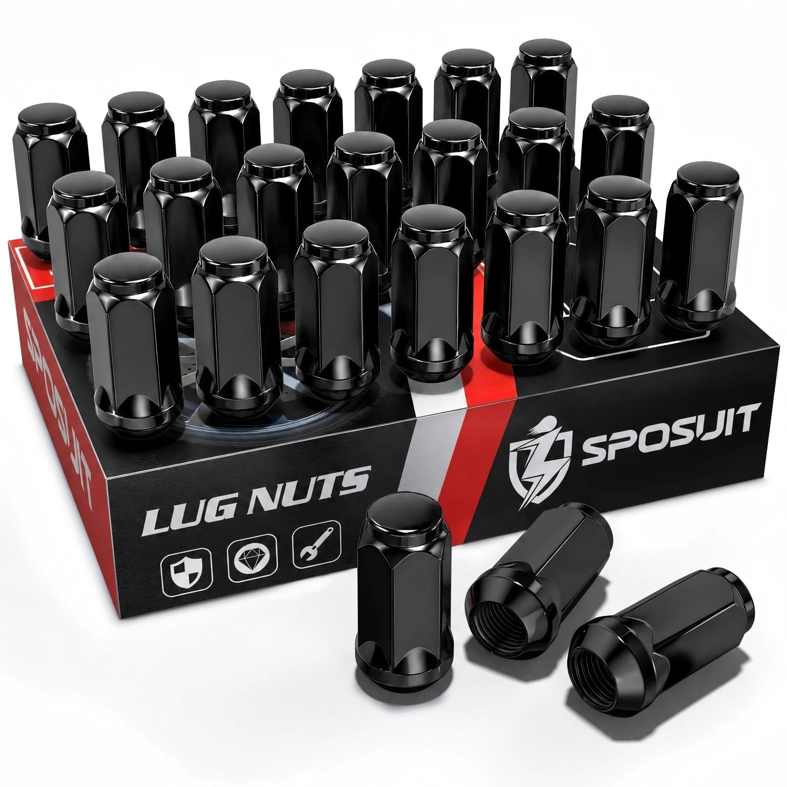 Sposuit M14x1.5 Lug Nuts - Replacement for 2022-2024 Jeep Wagoneer, 2022-2024 Grand Wagoneer - Closed End Black Lug Nut(24 Pcs)