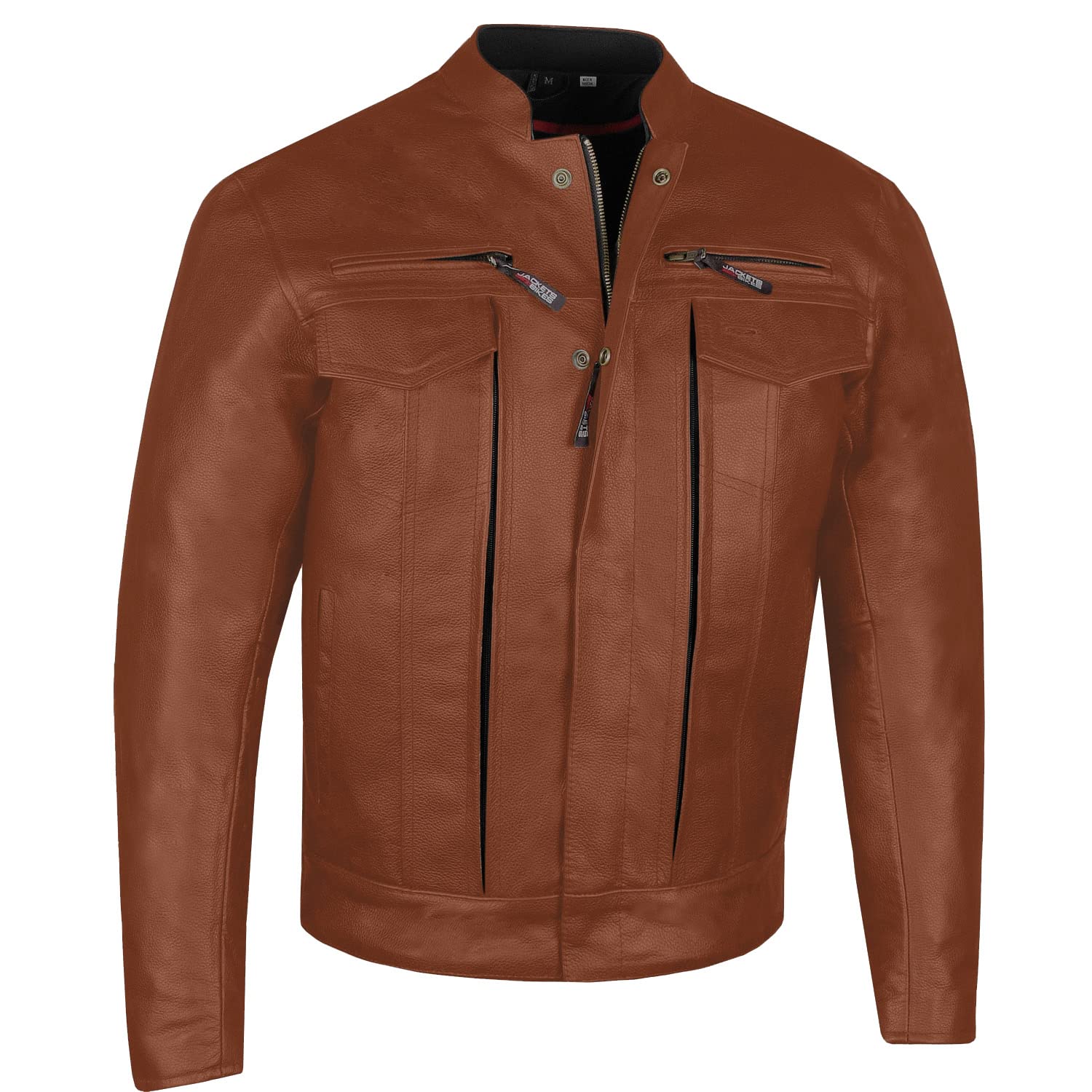 Men'S Commuter Premium Natural Buffalo Leather Motorcycle Jacket Ce Armor Conceal Carry Gun Pockets Cruiser Biker Tan M