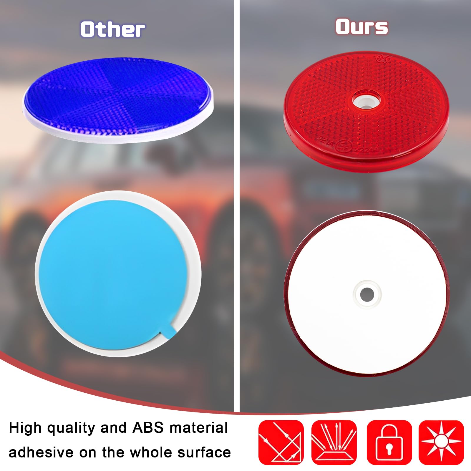 Dexspoeny 12 Pack Red Round Reflector Front Reflector with Screws Safety Reflectors for Car Trucks RV's Driveway Fence Red High