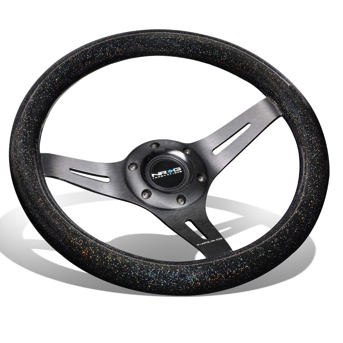 NRG Innovations ST310BSBBK Black Sparkled Wood Grain Wheel (310mm, 3 Spoke Center in Black)
