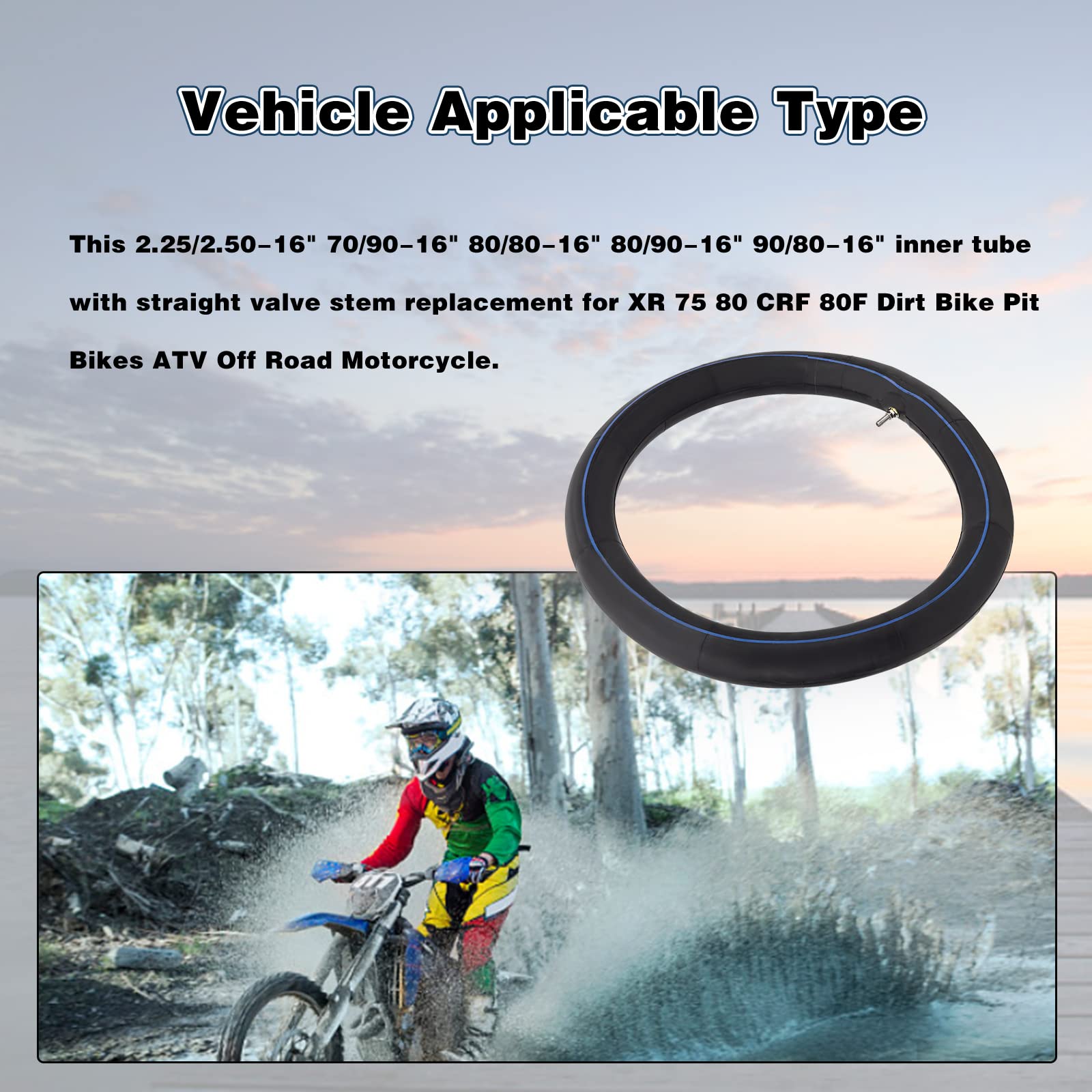 AWSZH 2.25/2.50-16 Inner Tube Compatible with XR 75 80 CRF 80F Dirt Bike Pit Bikes Off Road Motorcycle 70/90-16 Motorcycle Tire