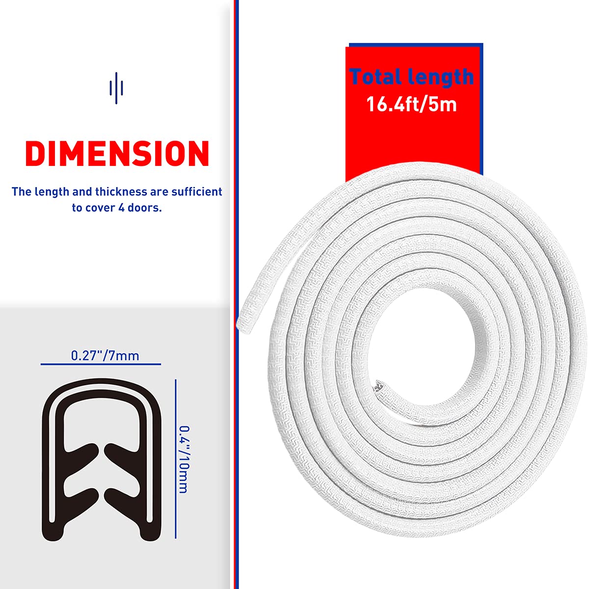 Car Door Edge Guards,Rubber Seal Protector U Shape Edge Trim Door Edge Protection Fit for Most Car (16FT, White)
