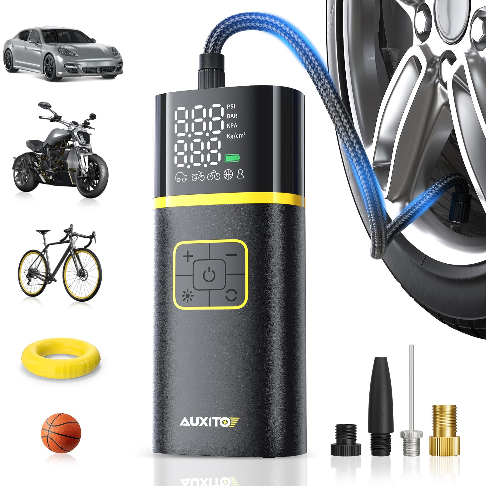 Auxito Tire Inflator Portable Air Compressor - Air Pump For Car Tires With Digital Pressure Gauge, Cordless Rechargeable Battery