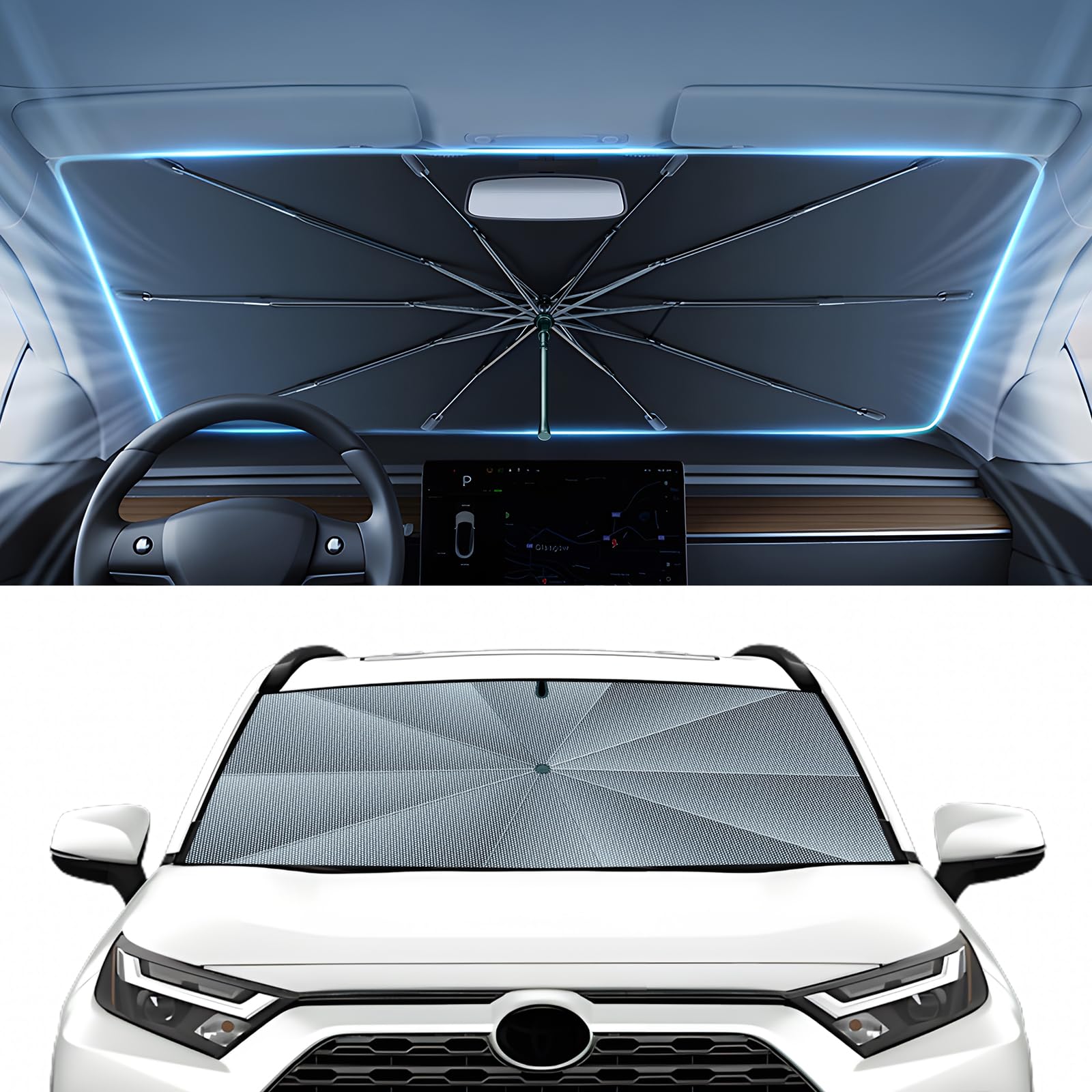 Autorder Windshield Sun Shade Umbrella for 20192025 Toyota RAV4 Accessories,Upgraded Ice Crystal Material,Easy Setup Umbrella S