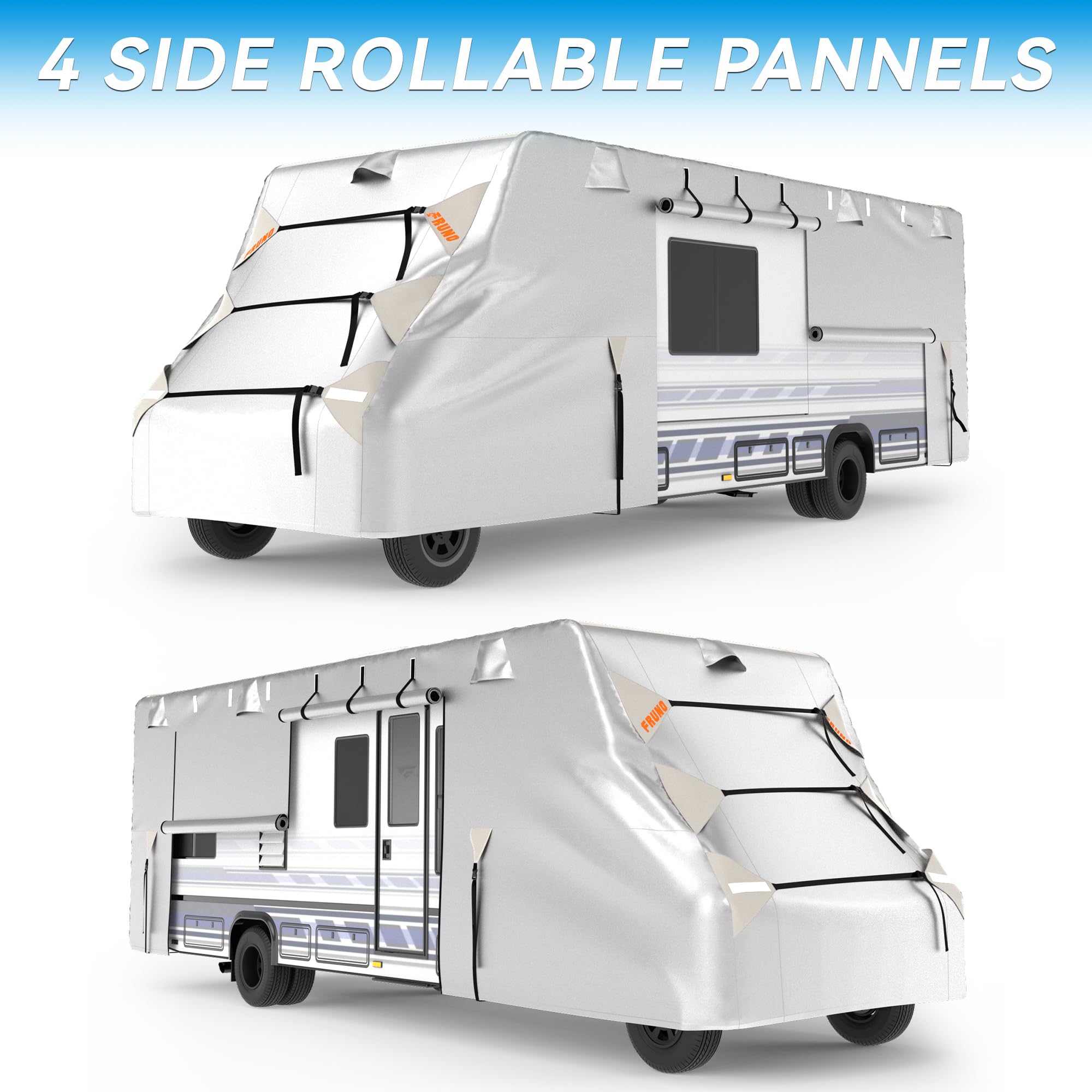FRUNO Class C RV Cover, Waterproof, Fits 26'-29', Rip-Resistant, Anti-UV, Model F-C-2629, Includes Jack & Tire Covers, Gutter Covers
