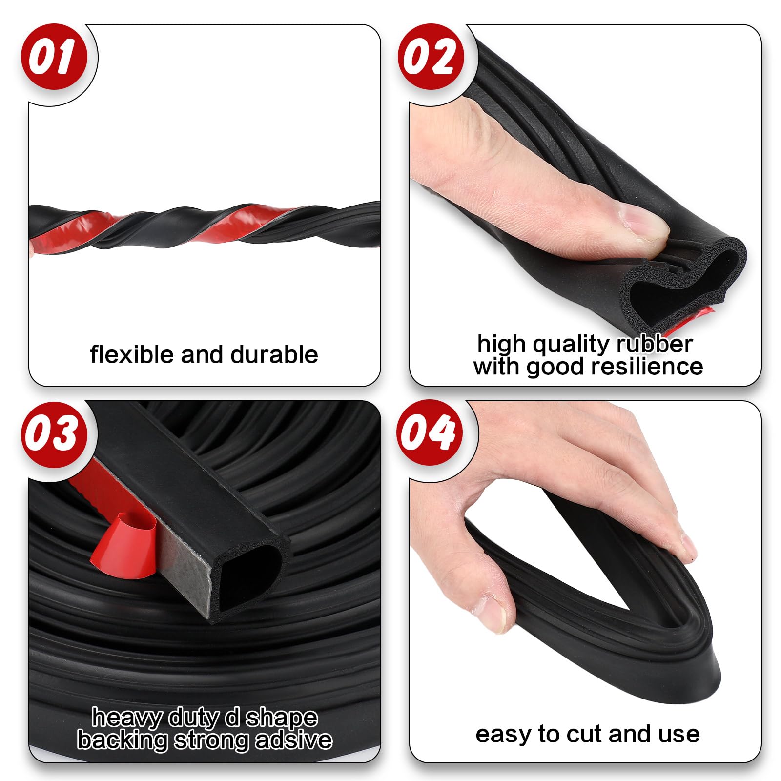 Sacubee Rubber D Shape Door Seal Strip 1'' RV Slide Out Seal Self Adhesive EPDM Rubber Heavy Duty Automotive Weather Stripping f