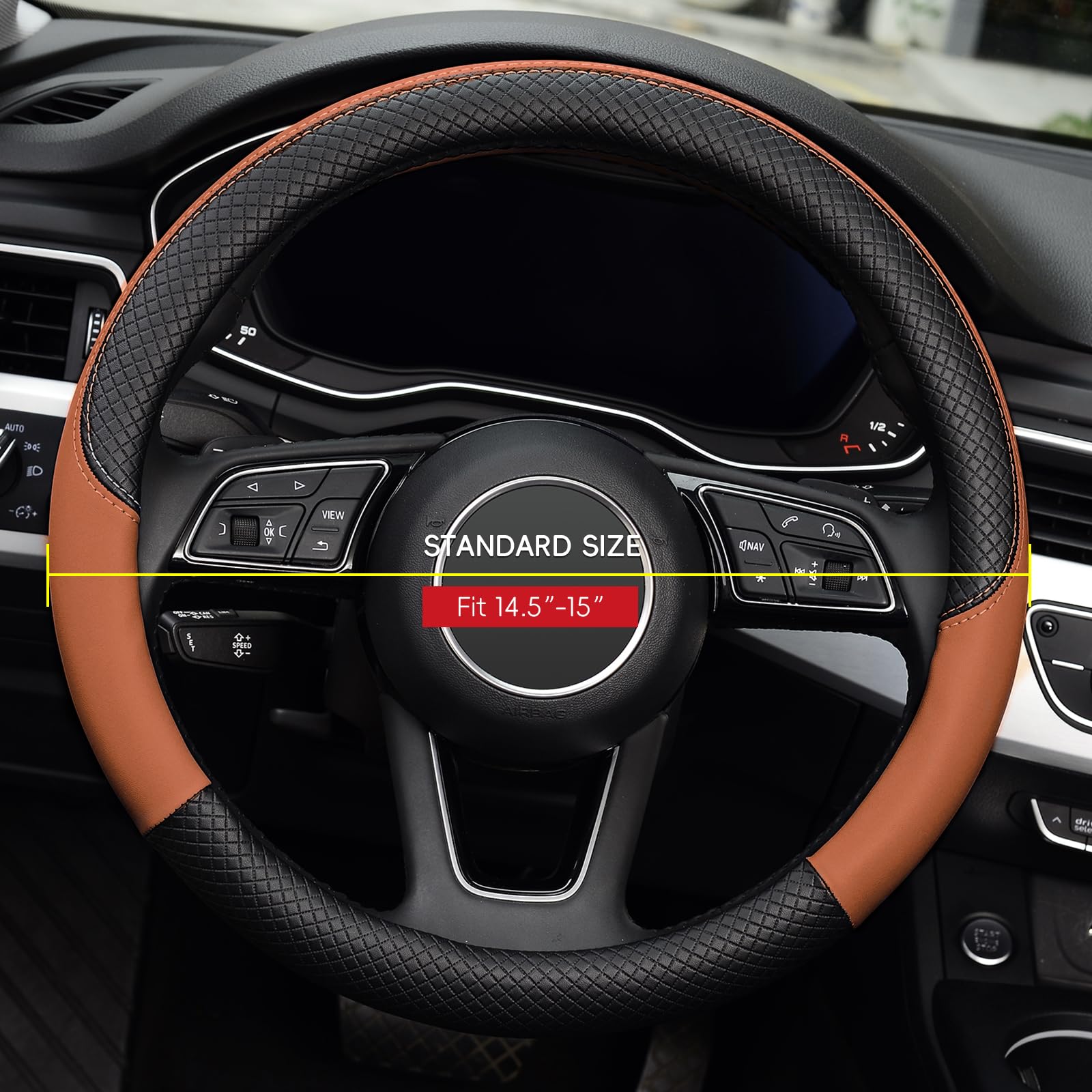 Labbyway Steering Wheel Cover, Universal 15 Inch Microfiber Leather Car Wheel Protecto, Skidproof, Stable, Warm In Winter And Cool In Summer (Brown)