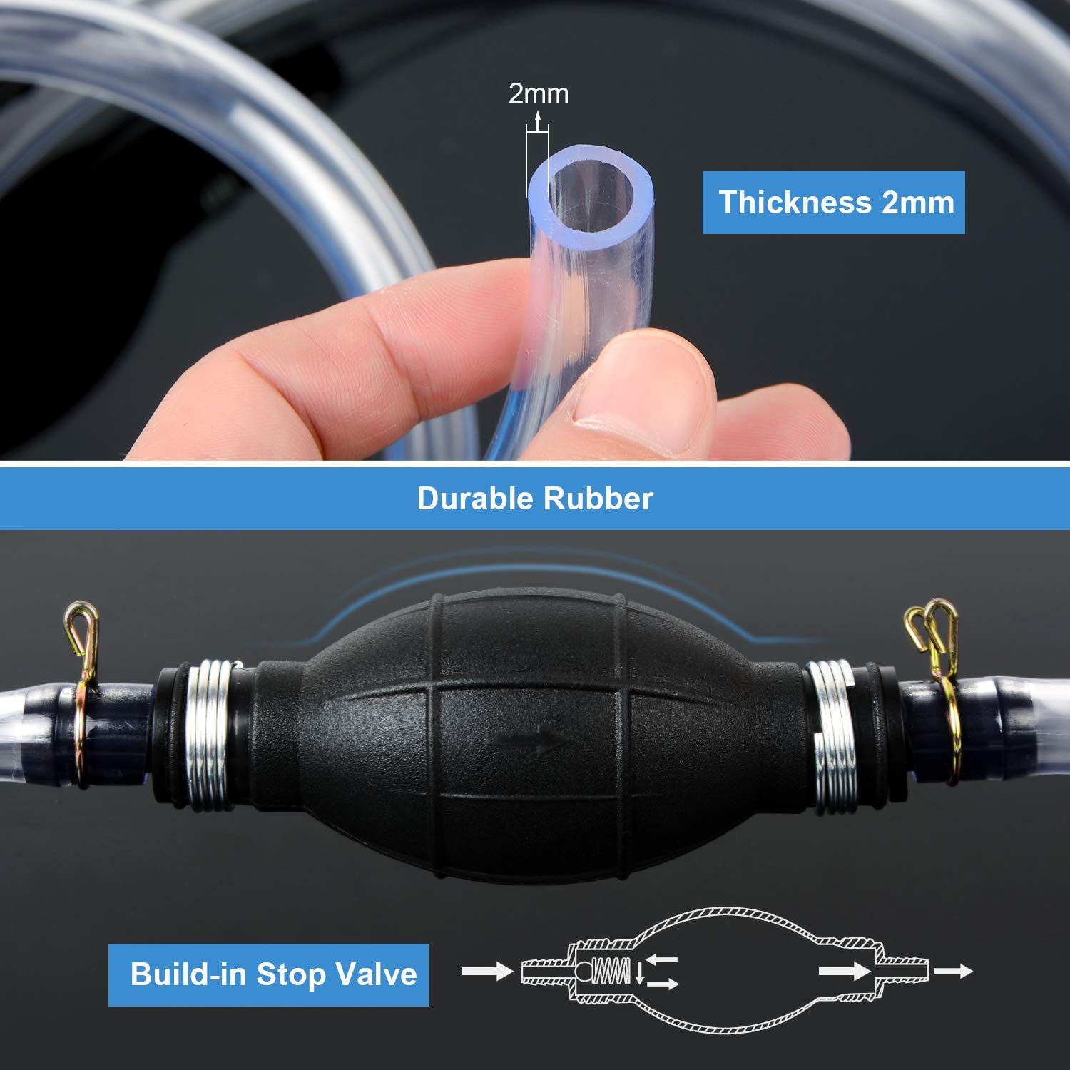 Siphon Pump For Gasoline Gas Oil Fuel Petrol Diesel Fluid Water Fish Tank,Manual Hand Pump 1 Transfer Pump With 2 Durable Pvc Si
