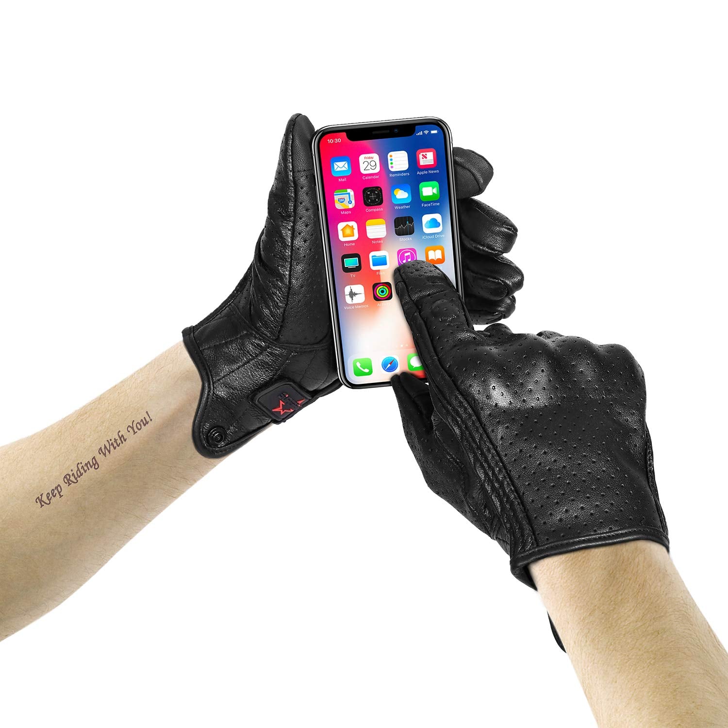 Superbike Full Finger Goat Skin Leather Touch Screen Motorcycle Gloves Men S,M,L,Xl,Xxl (Perforated, S)