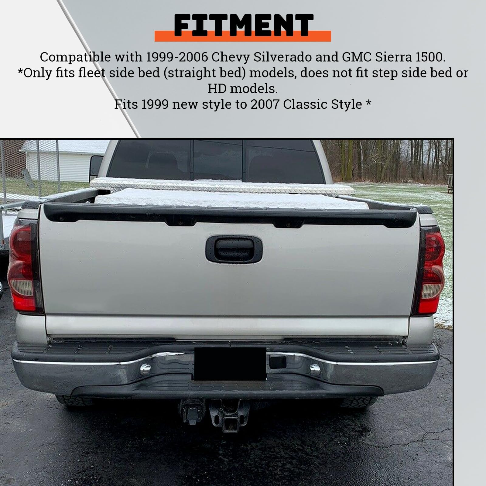 ECOTRIC Rear Step Bumper Bar Chrome for 1999-2006 Chevy Silverado/GMC Sierra 1500/2500, Model AT-82, with Pad & License Plate Lights