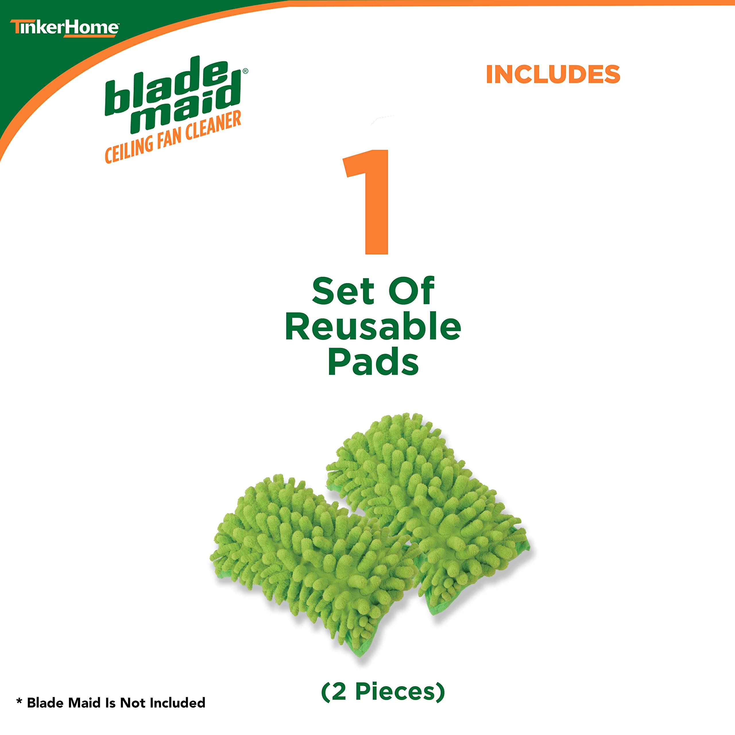 Blade Maid Microfiber Ceiling Fan Blade Cleaner Pads, 4.9"x7.7", Pack of 2, Reusable Duster Replacement Pads for Cobweb Removal