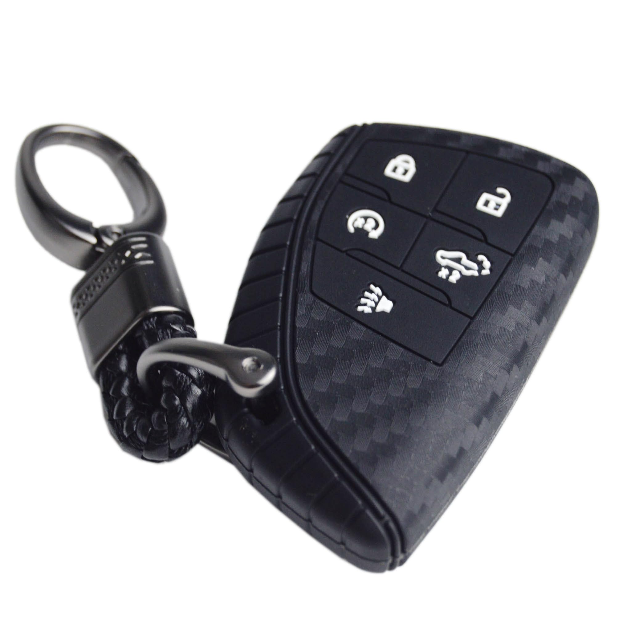 Carbon Silicone 5 buttons Key Fob Cover Case for Chevrolet Silverado 1500 2500 Equinox RS and GMC Sierra and Buick Envision 2021