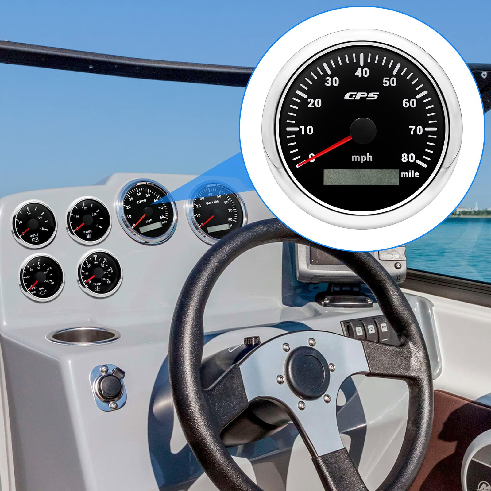 Artilaura Gps Speedometer Boat 85Mm 3-3/8'' Digital Odometer 80Mph Speed Gauge 7 Color For Auto Car Marine Truck Waterproof 9-32
