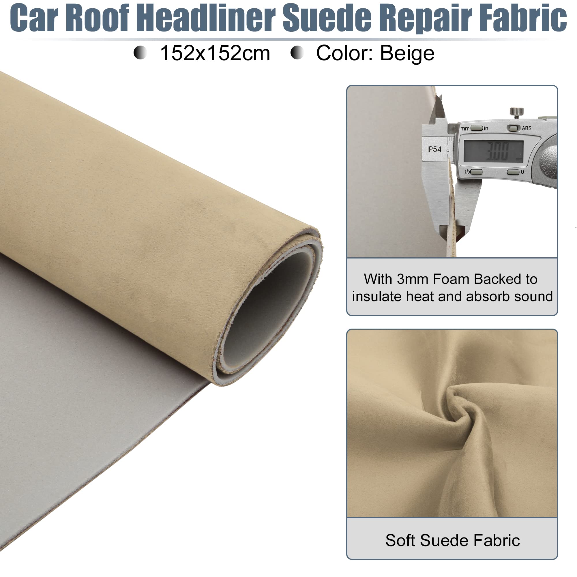 X AUTOHAUX Suede Headliner Fabric 70 Length x 60 Width Foam Backed for Car Truck RV SUV Interior Trim Protect Aging Broken F