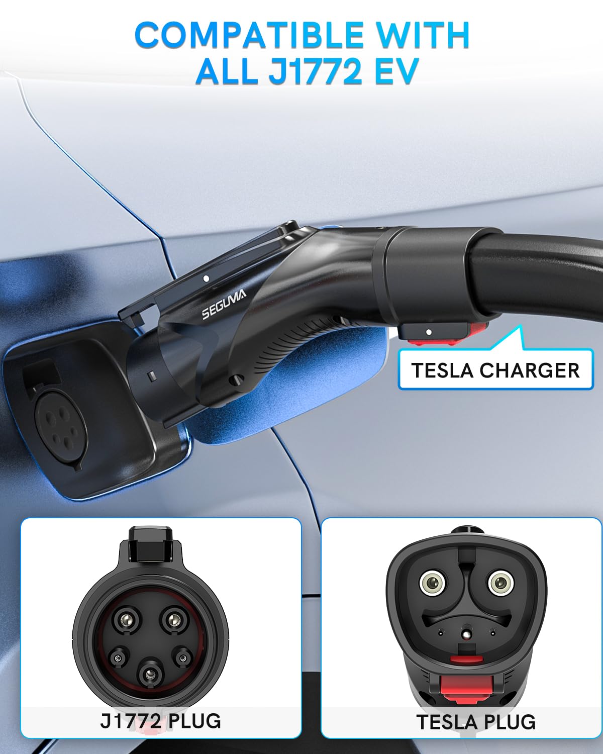 Ev Charging Adapter For Tesla To J1772, Up To 60Amp With Safety Lock, Ip65, Portable J1772 Tesla Adapter, Compatible With Tesla