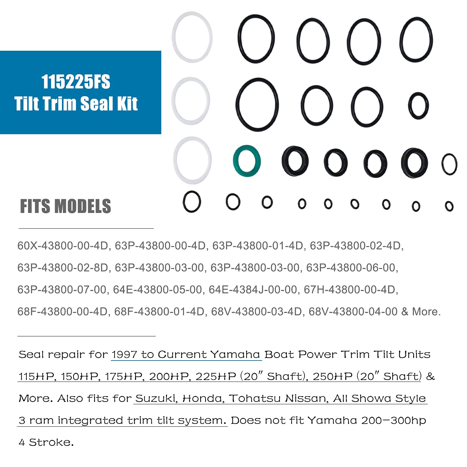 Camoo Tilt Trim Seal Kit for Yamaha Power Units 115HP-200HP, Fits Showa & 63P-43800-00-4D, Includes O-Rings