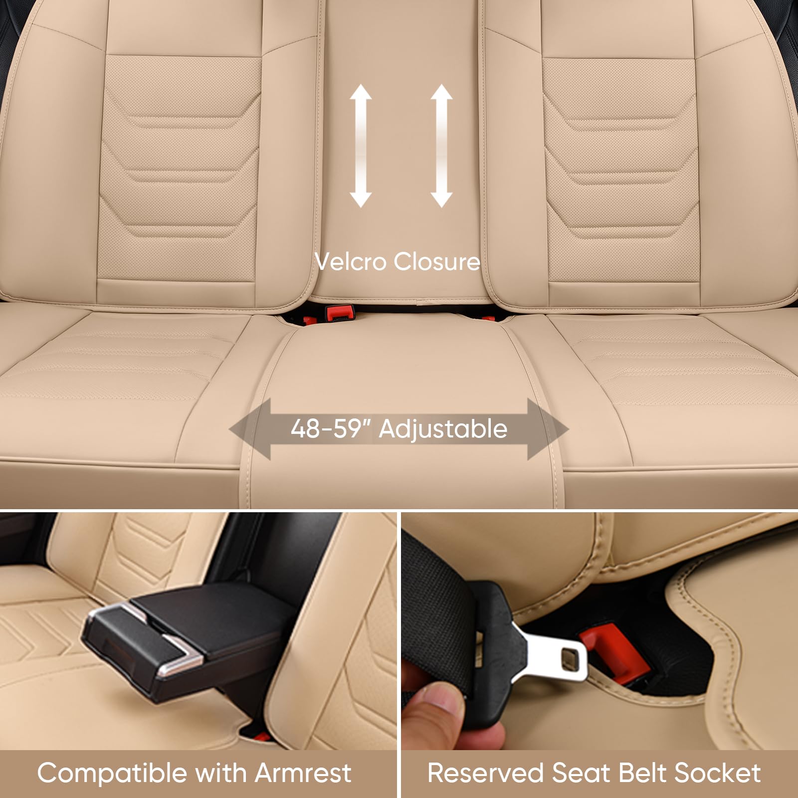 TIEHESYT Beige Faux Leather Car Seat Covers Full Set, Breathable Front & Rear Covers for Most Cars, SUVs, and Trucks