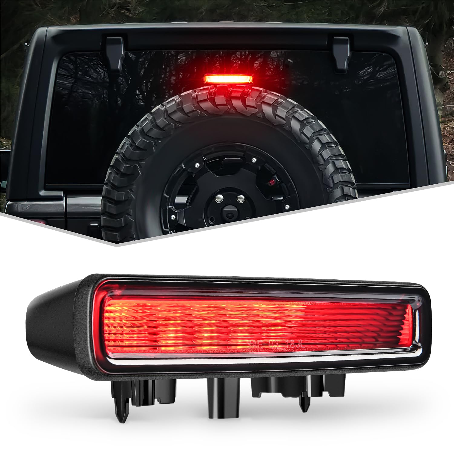 Nilight Third Brake Light Tail High Mount Stop Lights Replacement For 2018-2023 Wrangler Jl Accessories Led Lamp With Smoked Len