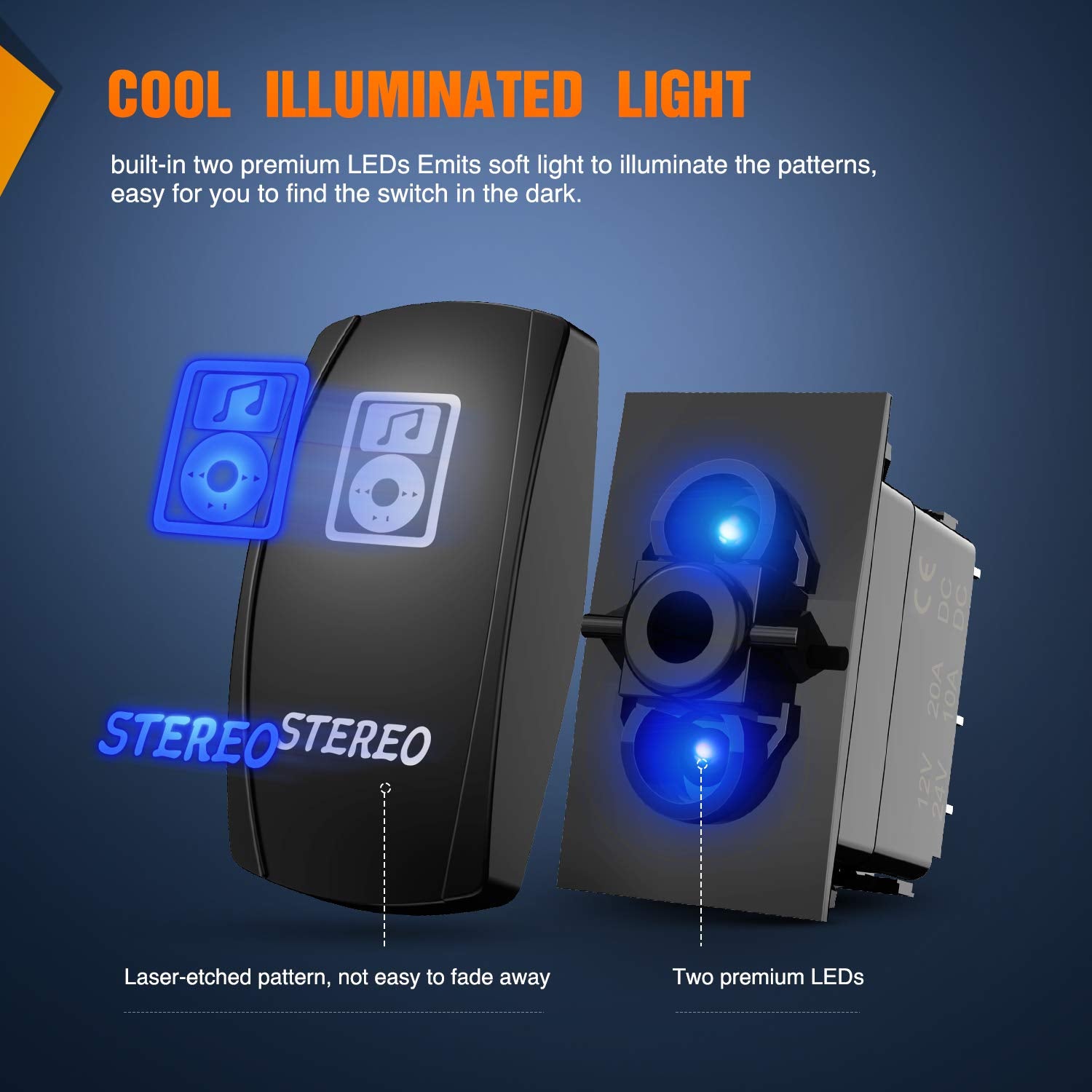 Nilight LED Light Bar Rocker Switch Stereo Rocker Switch 5 Pin Laser On/Off Switch 20A/12V 10A/24V Switch Jumper Wires Set,2 Yea