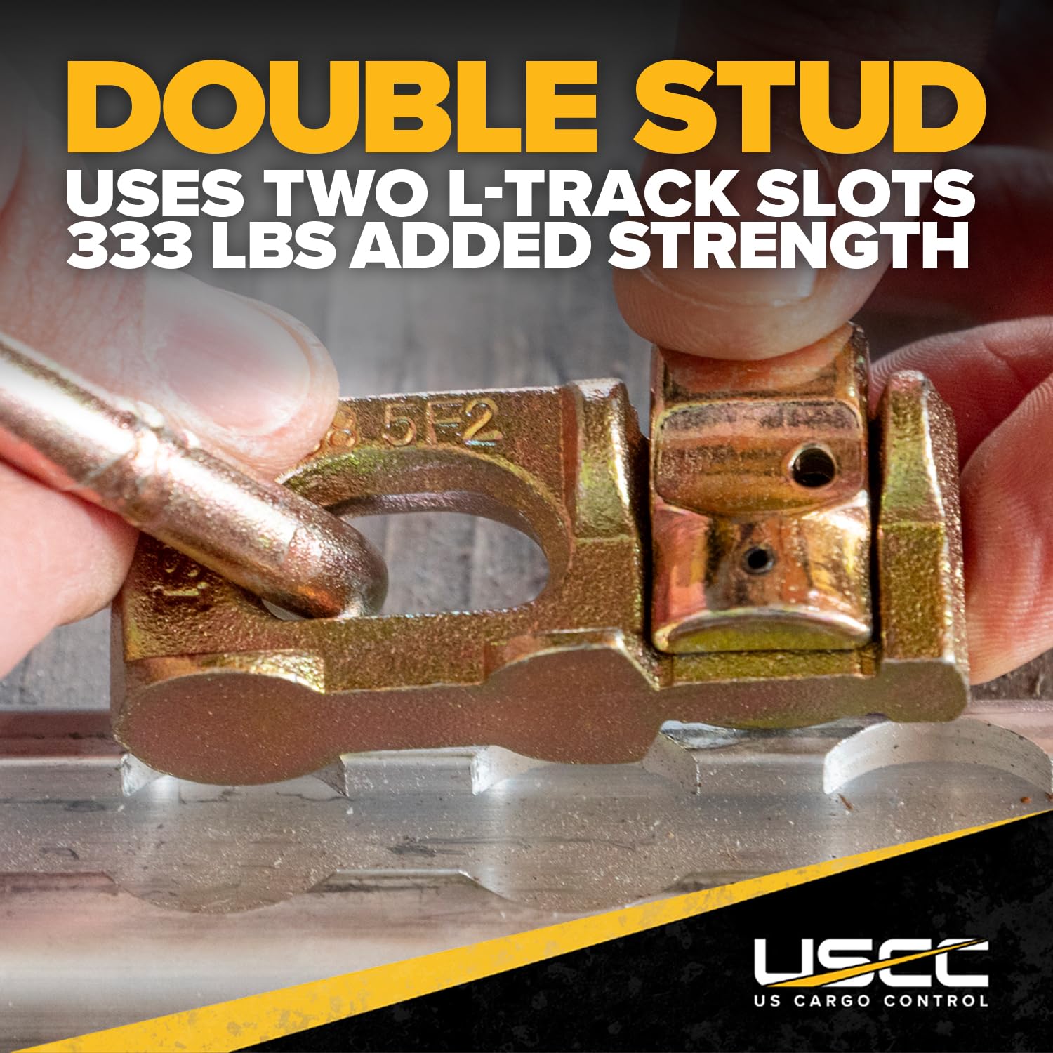 US Cargo Control 10-Pack Double Stud L Track Fitting with Pear Link, 5,000 lbs Break Strength, Automatic Locking, Gold Finish