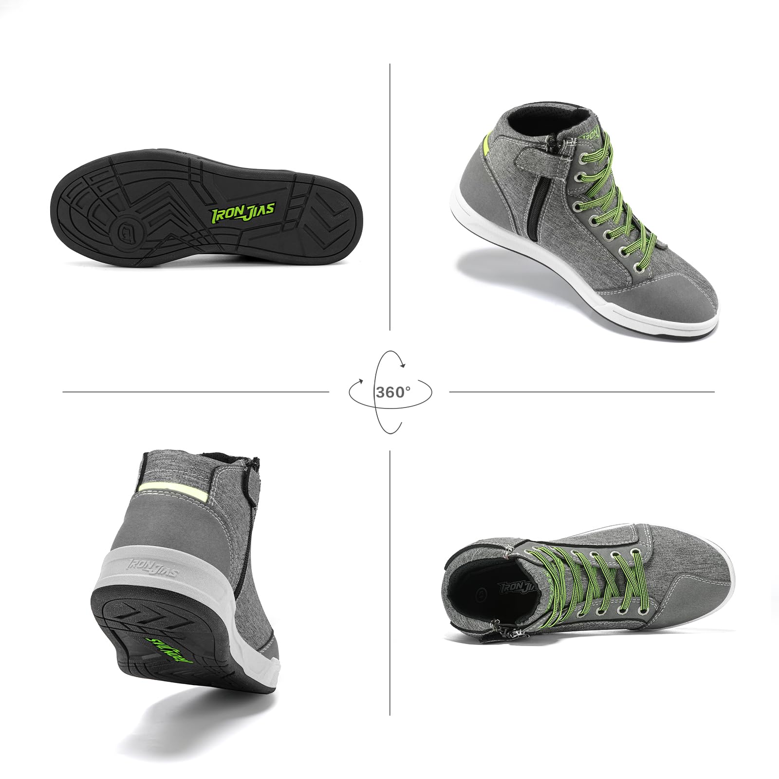 IRON JIA'S Motorcycle Shoes for Men, CE-Certified, Breathable, Grey 12.5, Water-Repellent Oxford, Model MT016