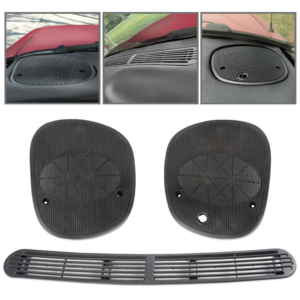 PIT66 Dash Defrost Vent Cover Panel & Speaker Grille Set for 1998-2005 Chevy S10, Black, Plastic, 3 Pcs